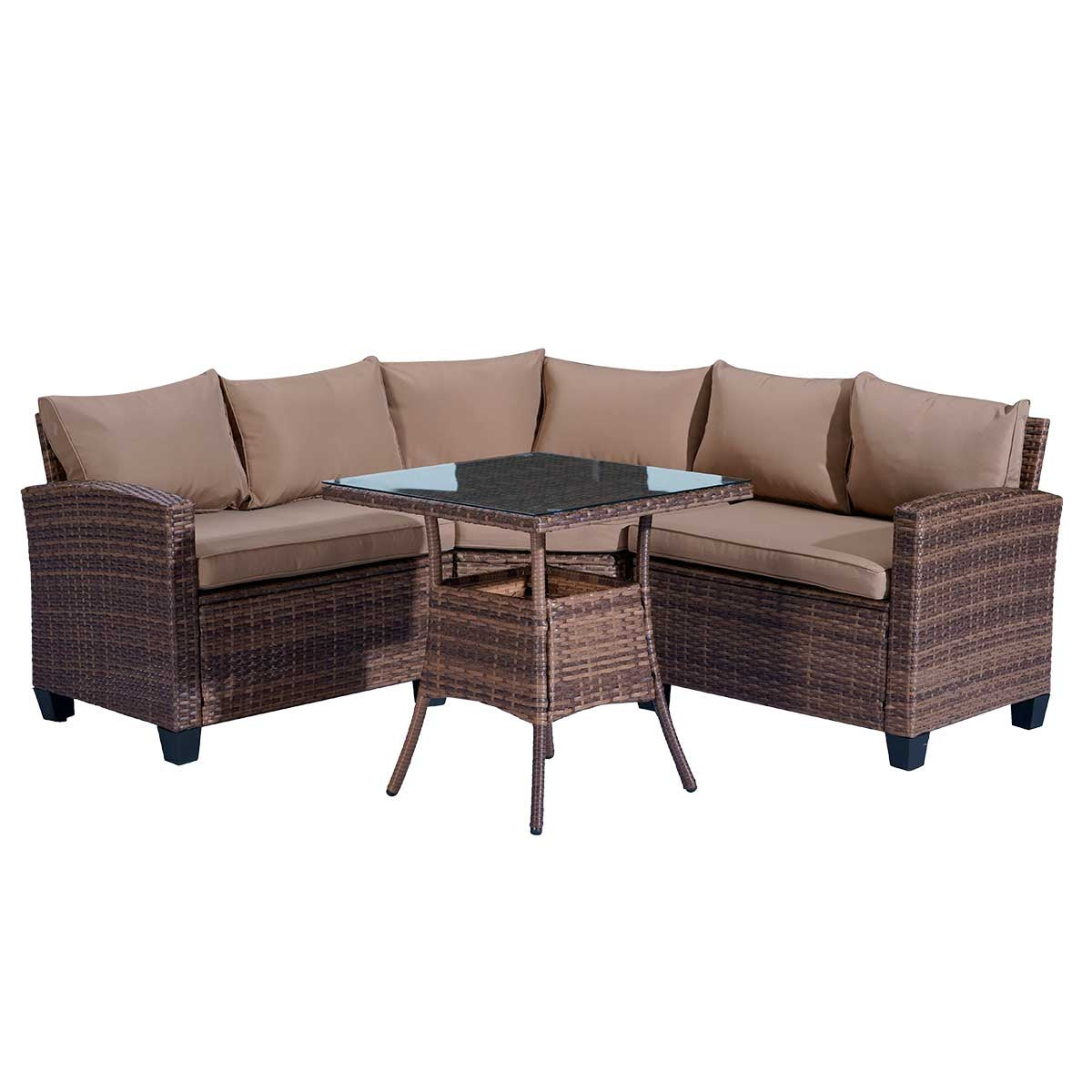 Polyrattan Sofa Essgruppe BALCONY braun/beige