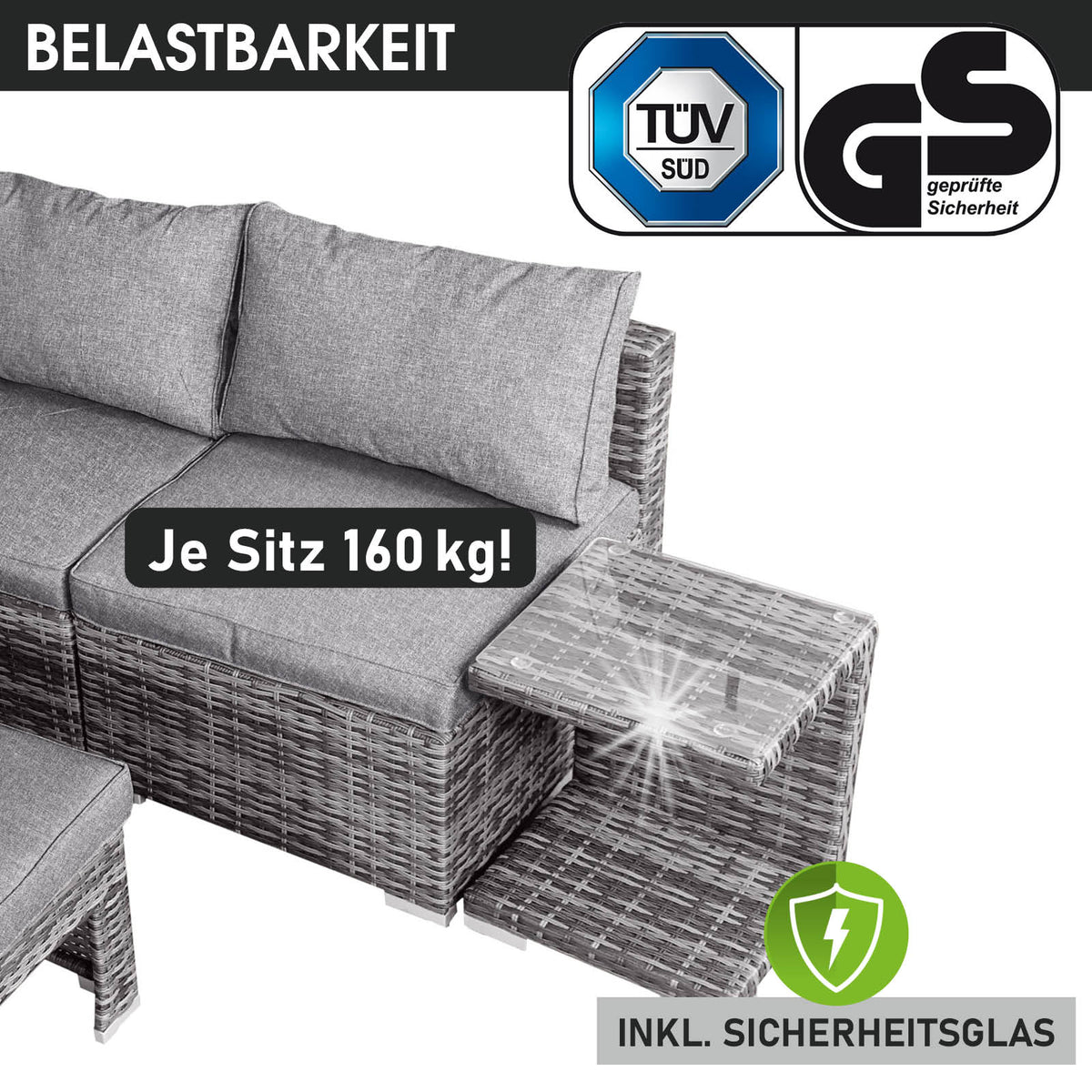 Polyrattan Lounge-Insel mit LED grau/anthrazit