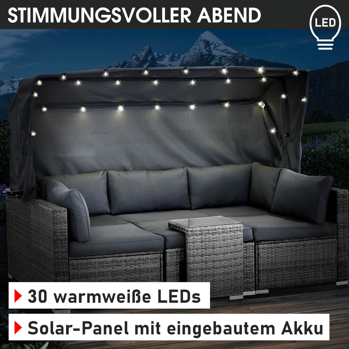 Polyrattan Lounge-Insel mit LED grau/anthrazit