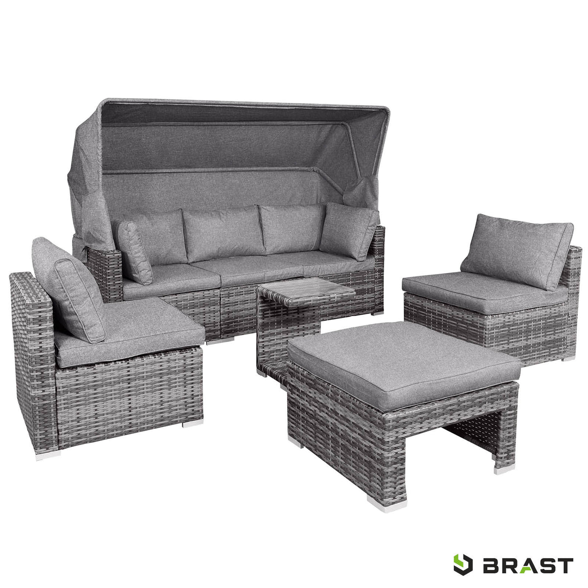 Polyrattan Lounge-Insel mit LED grau/anthrazit