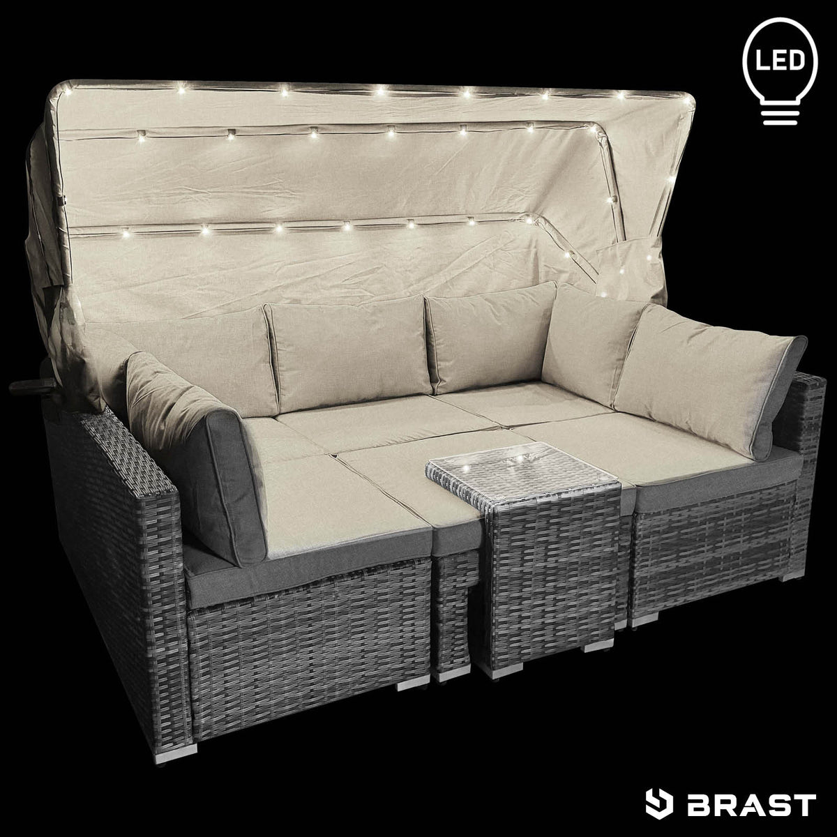 Polyrattan Lounge-Insel mit LED grau/anthrazit