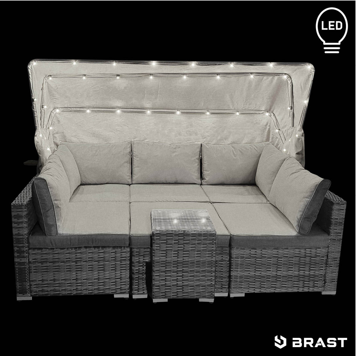 Polyrattan Lounge-Insel mit LED grau/anthrazit