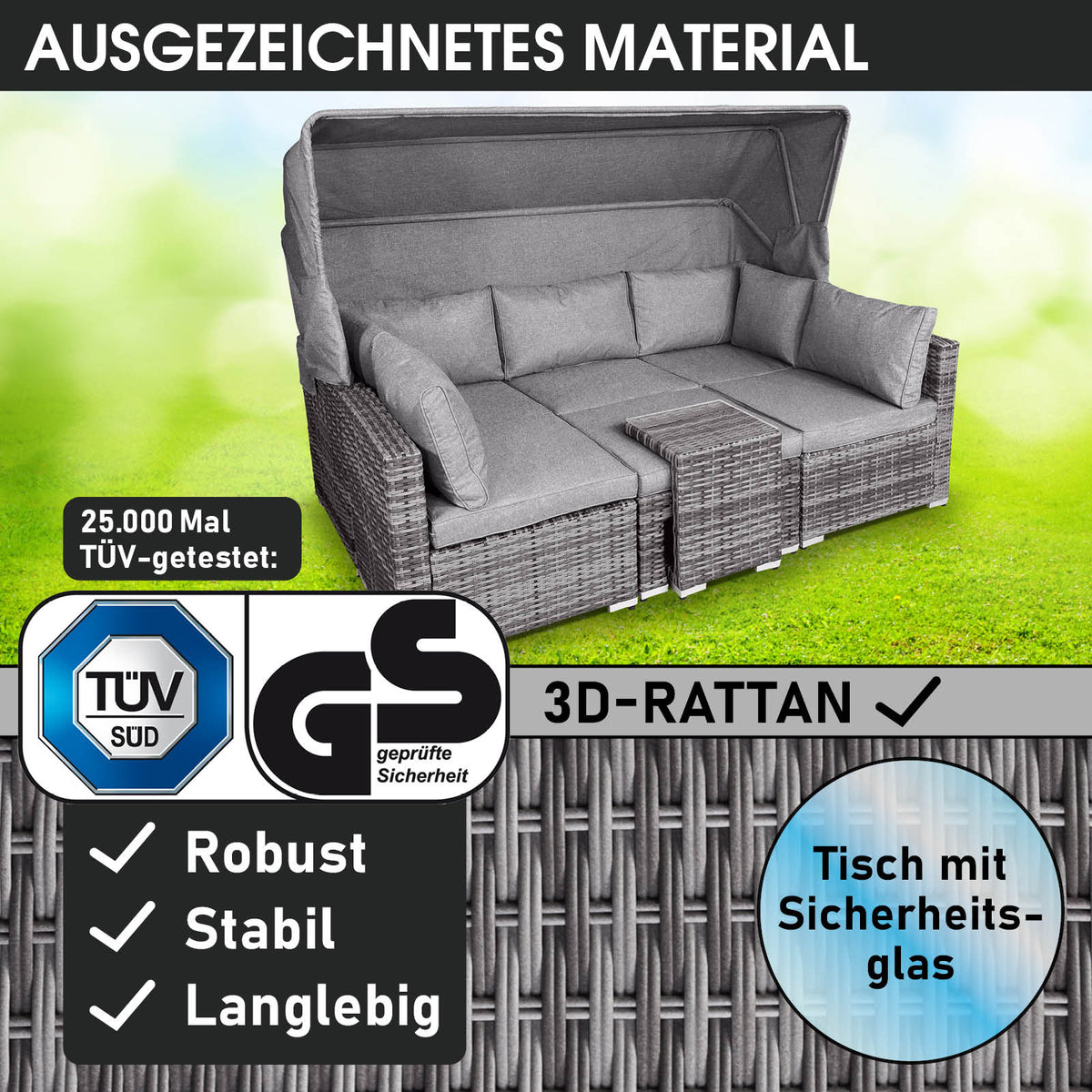 Polyrattan Lounge-Insel mit LED grau/anthrazit