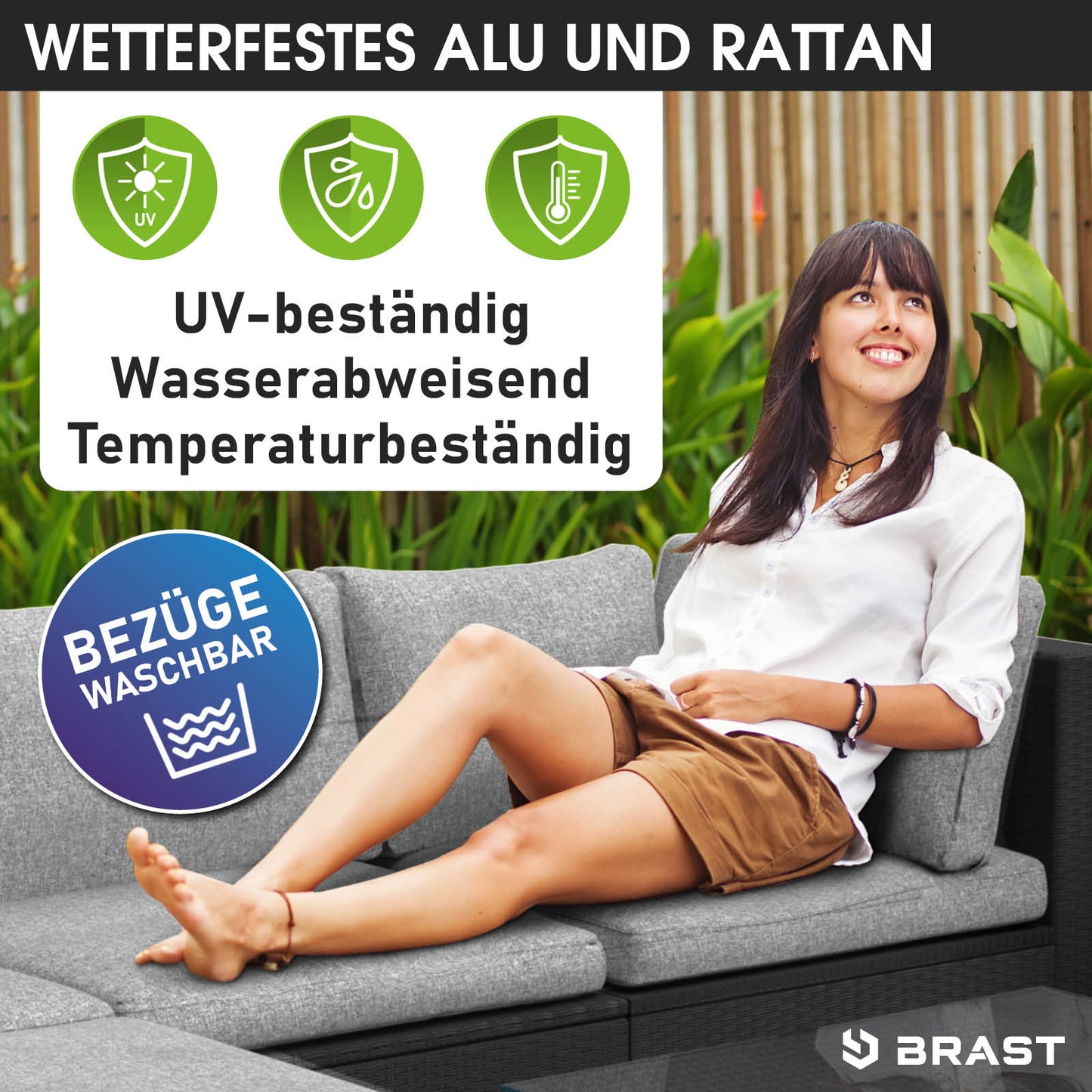 Polyrattan Lounge-Insel mit LED schwarz/grau