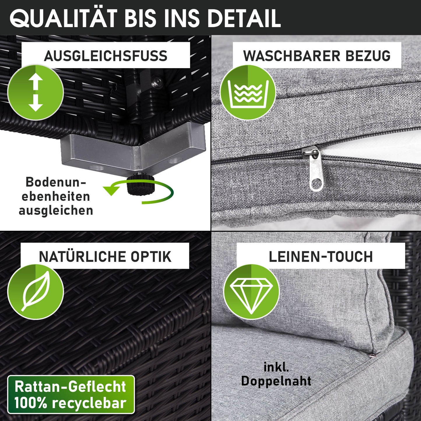 Polyrattan Lounge-Insel mit LED schwarz/grau