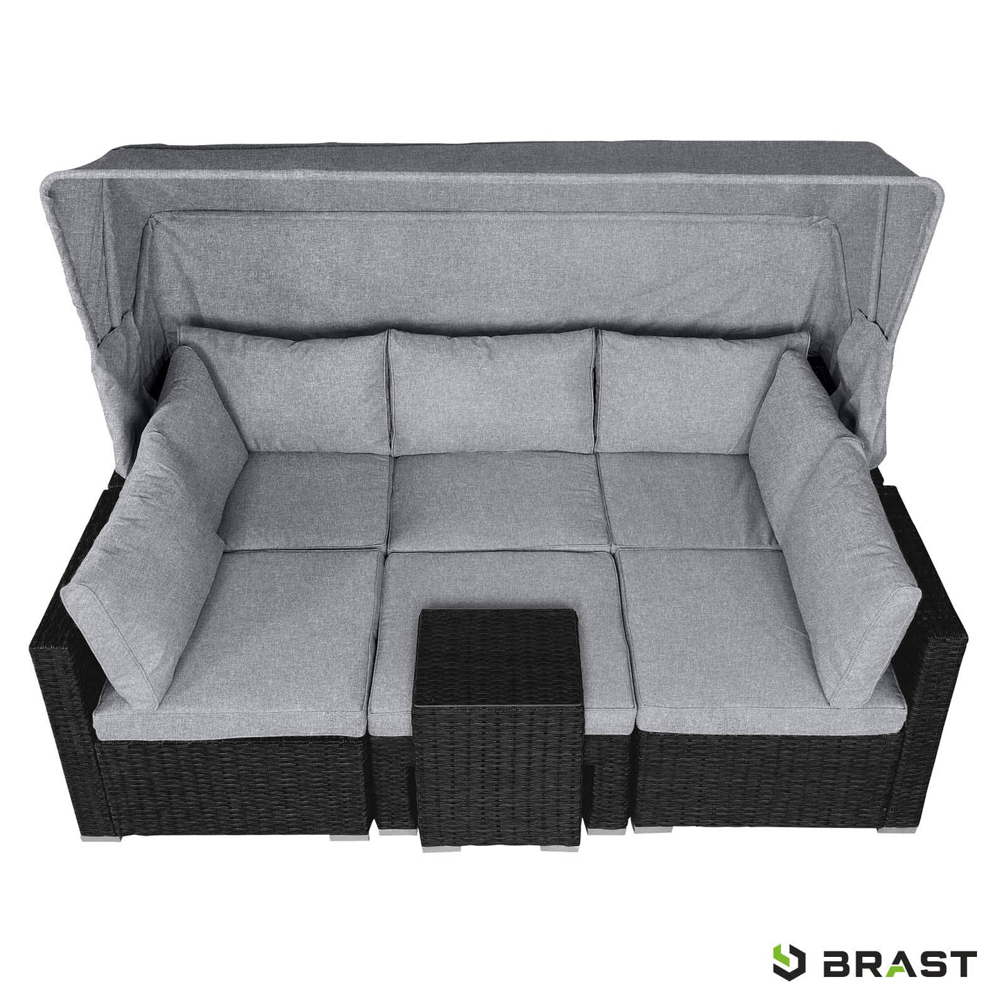 Polyrattan Lounge-Insel mit LED schwarz/grau
