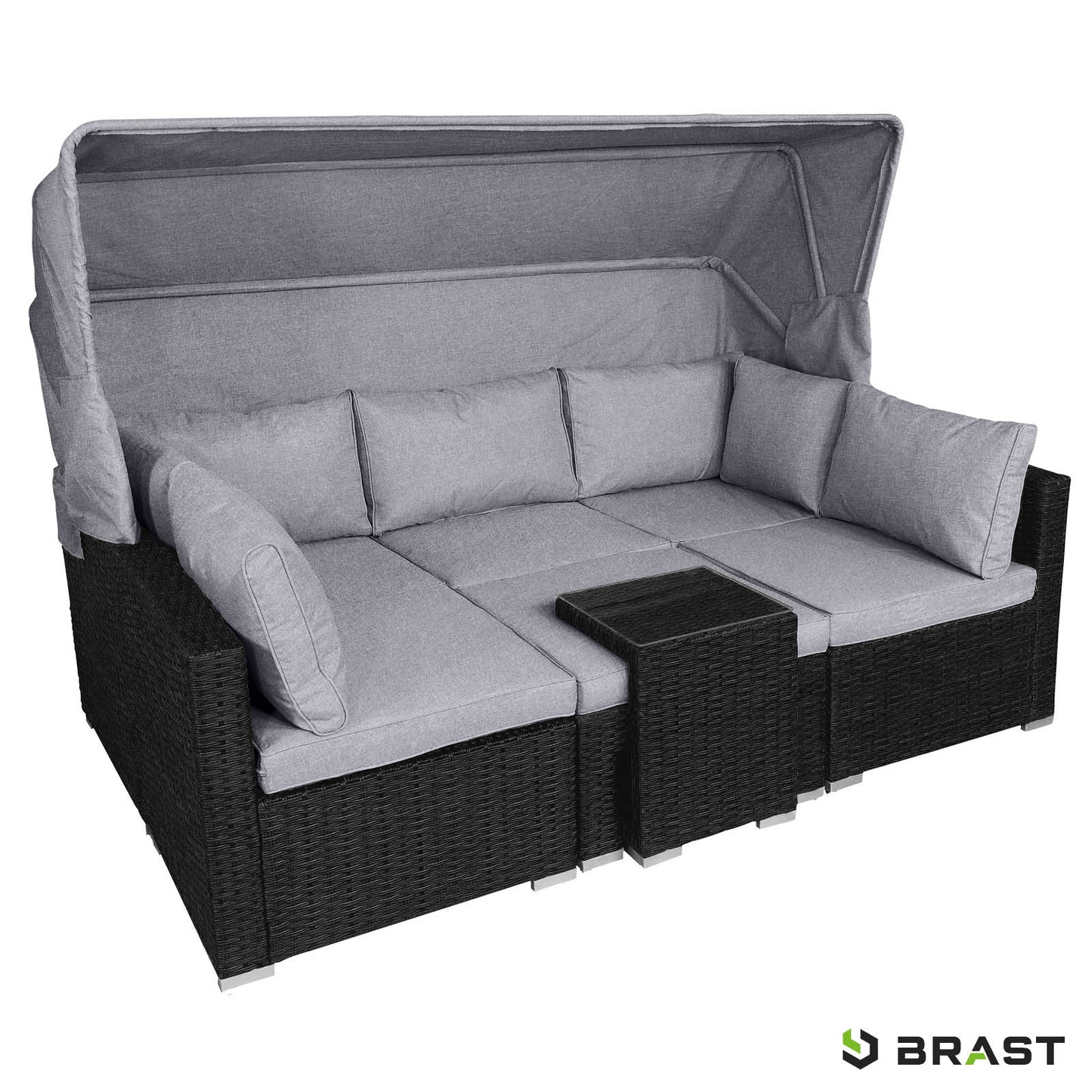 Polyrattan Lounge-Insel mit LED schwarz/grau