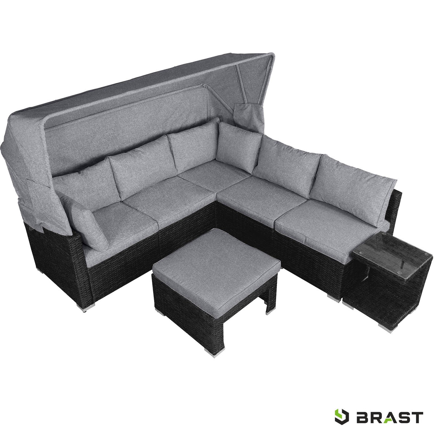 Polyrattan Lounge-Insel mit LED schwarz/grau