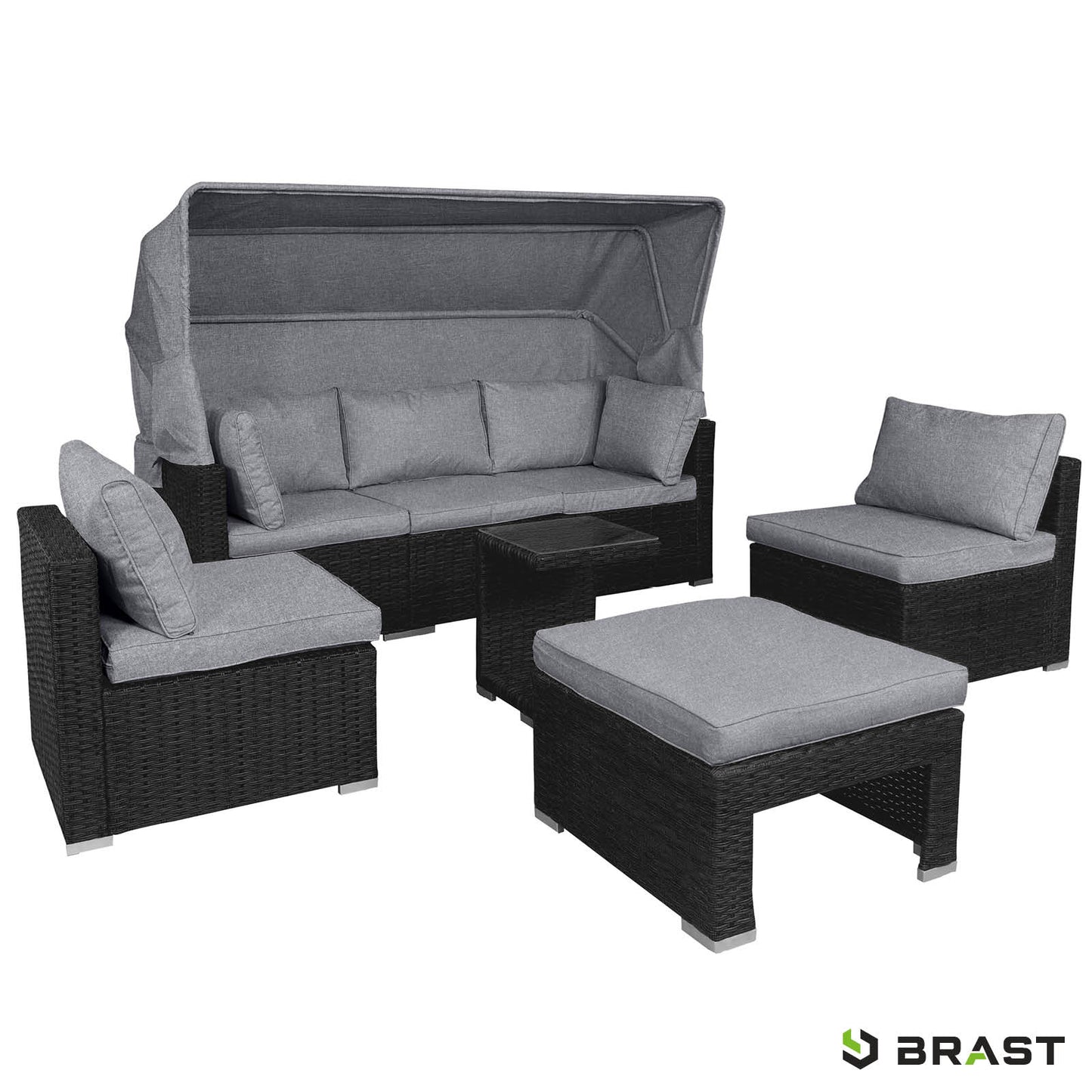 Polyrattan Lounge-Insel mit LED schwarz/grau