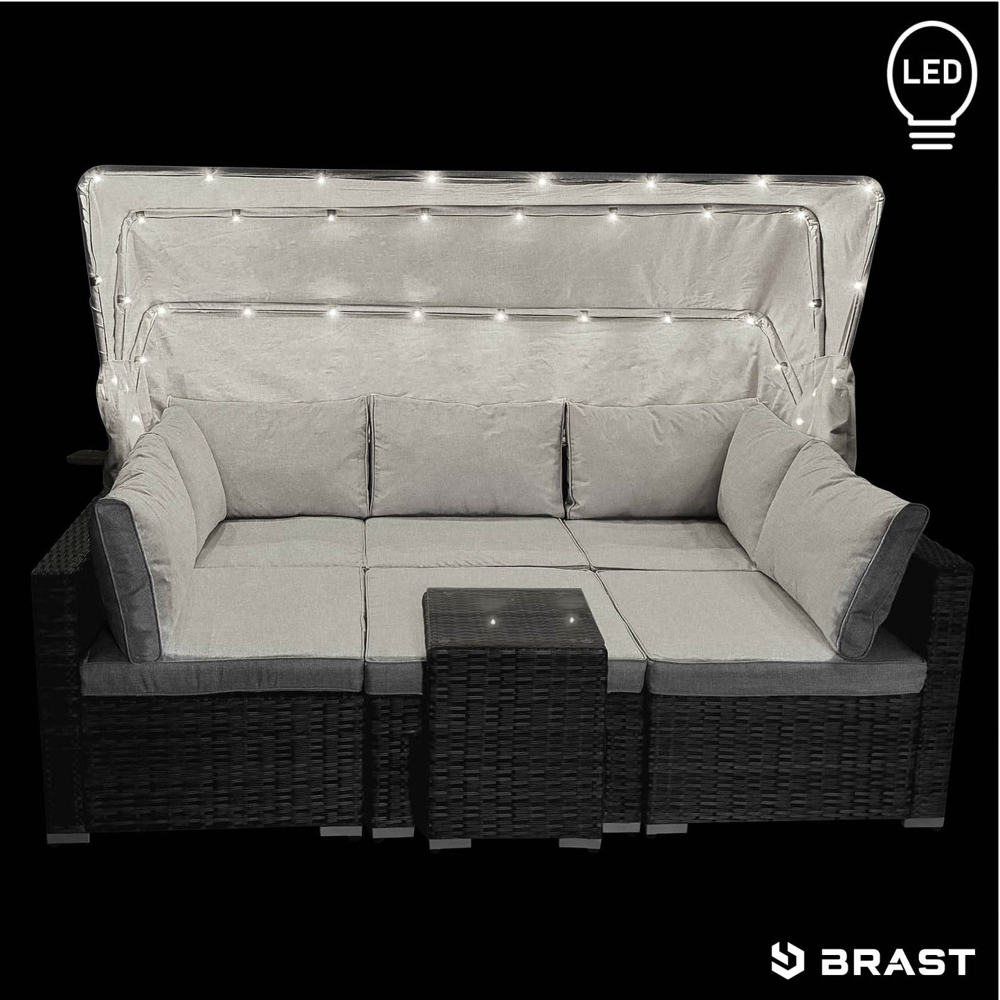 Polyrattan Lounge-Insel mit LED schwarz/grau