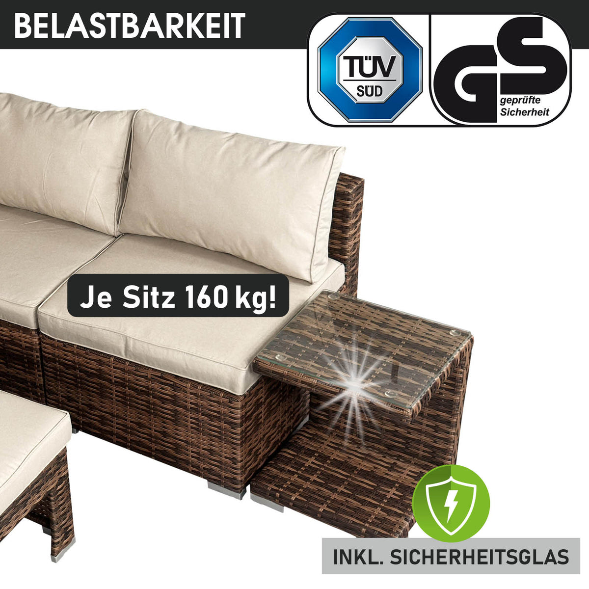 Polyrattan Lounge-Insel mit LED braun/beige
