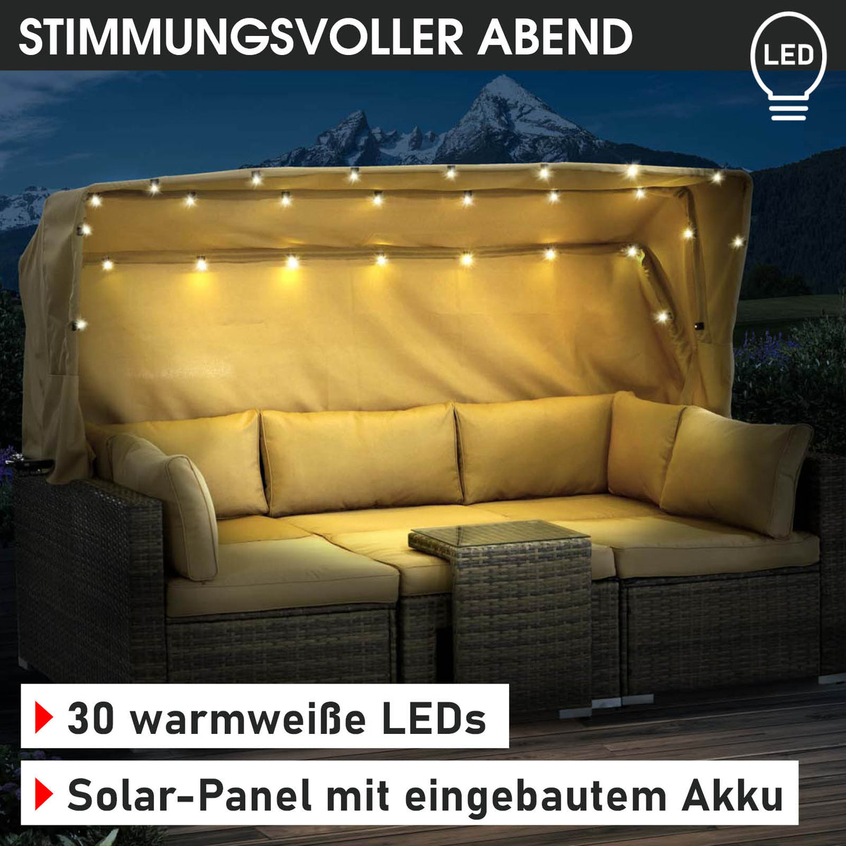 Polyrattan Lounge-Insel mit LED braun/beige