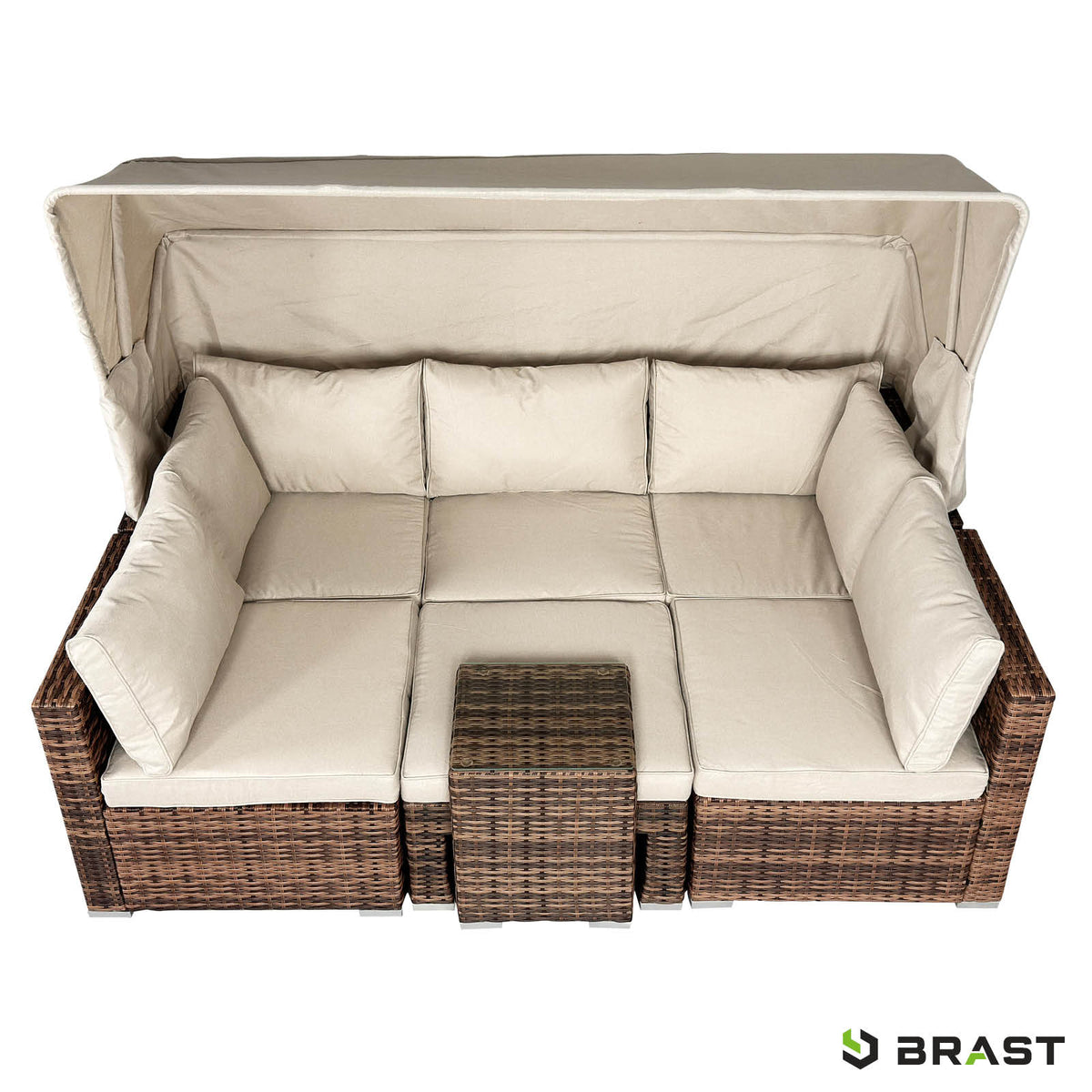 Polyrattan Lounge-Insel mit LED braun/beige