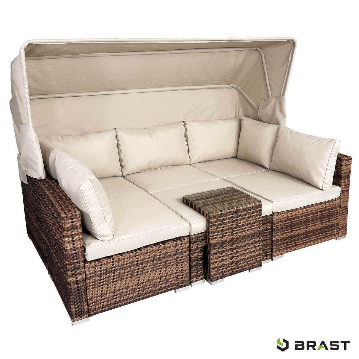Polyrattan Lounge-Insel mit LED braun/beige