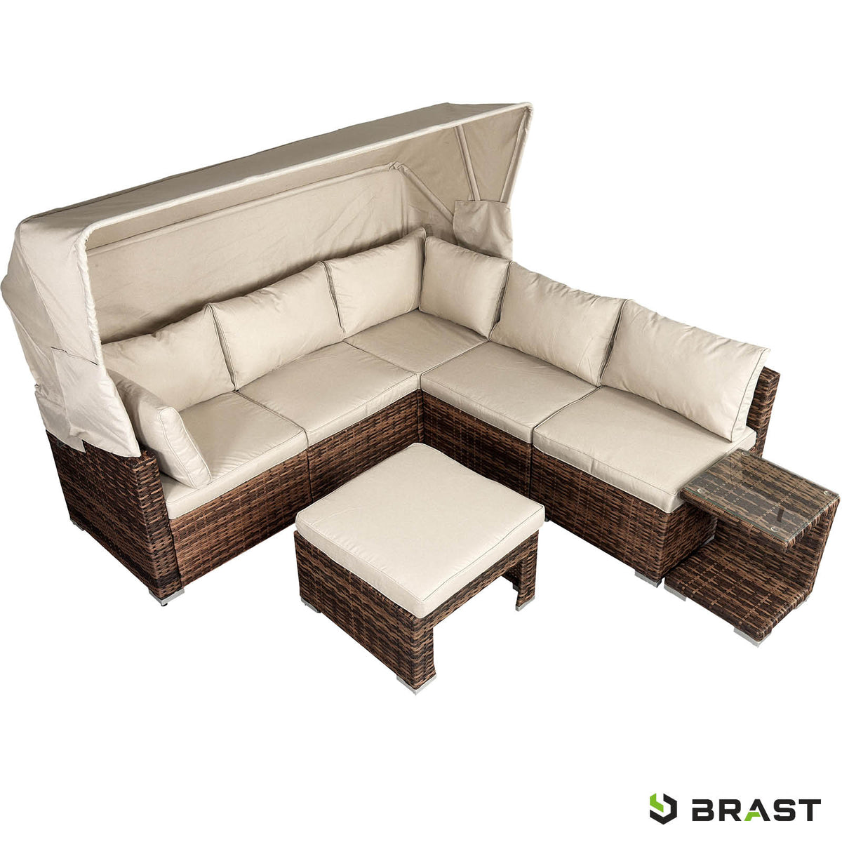 Polyrattan Lounge-Insel mit LED braun/beige