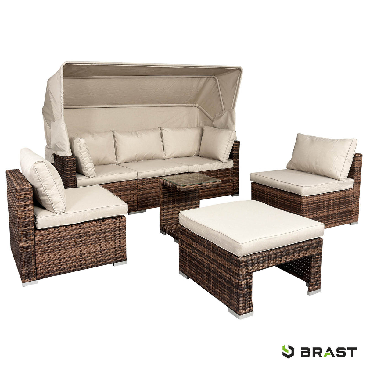 Polyrattan Lounge-Insel mit LED braun/beige