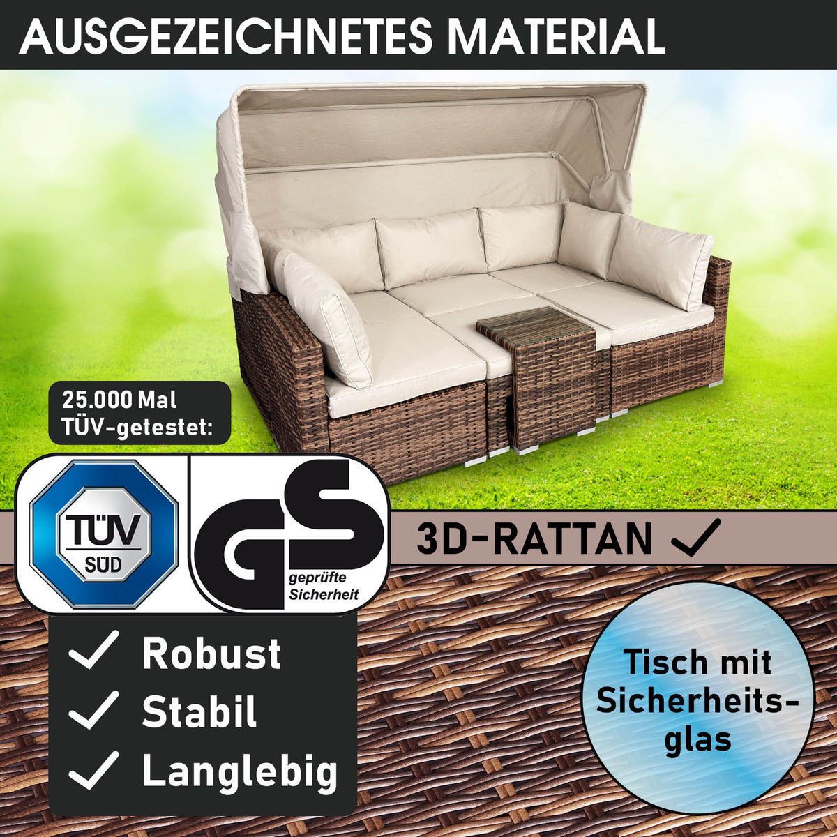 Polyrattan Lounge-Insel mit LED braun/beige