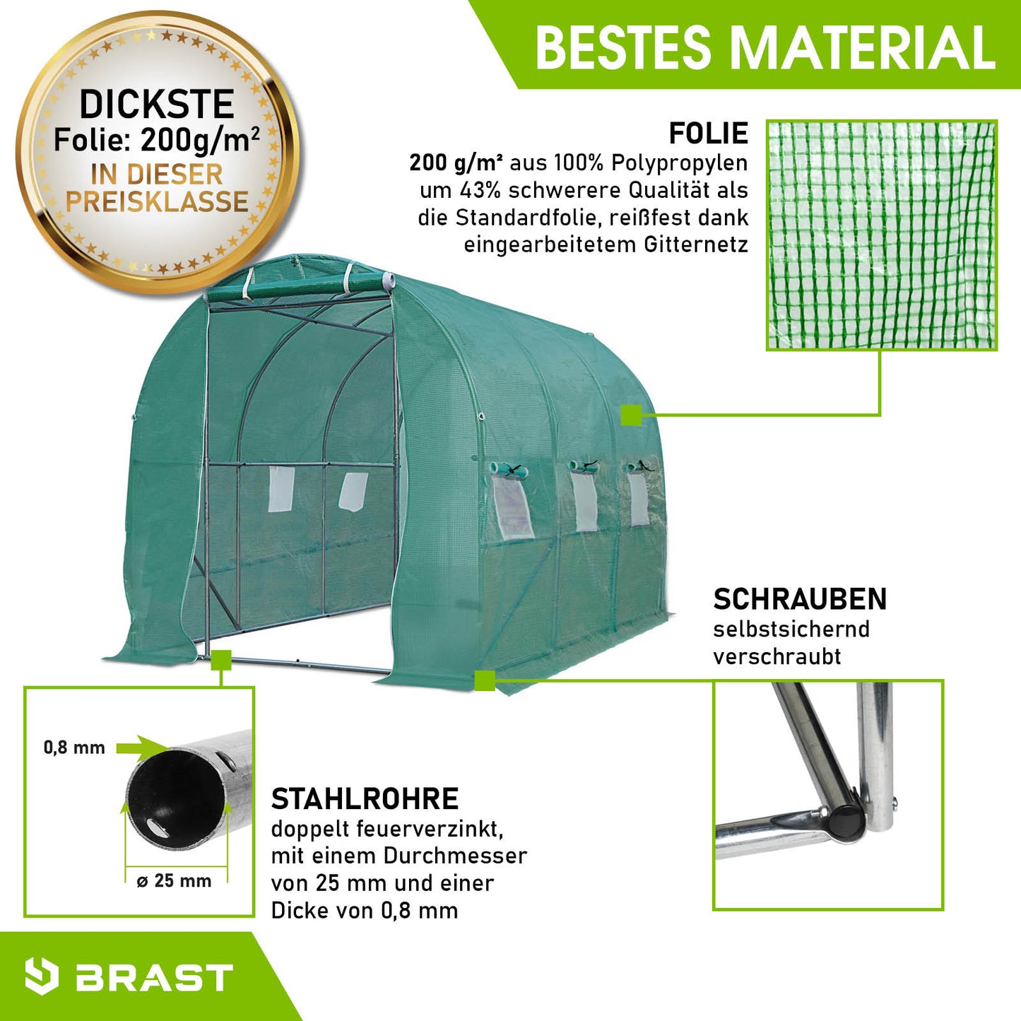 BRAST Folien-Gewächshaus 2x3m inkl. 4 Erdanker