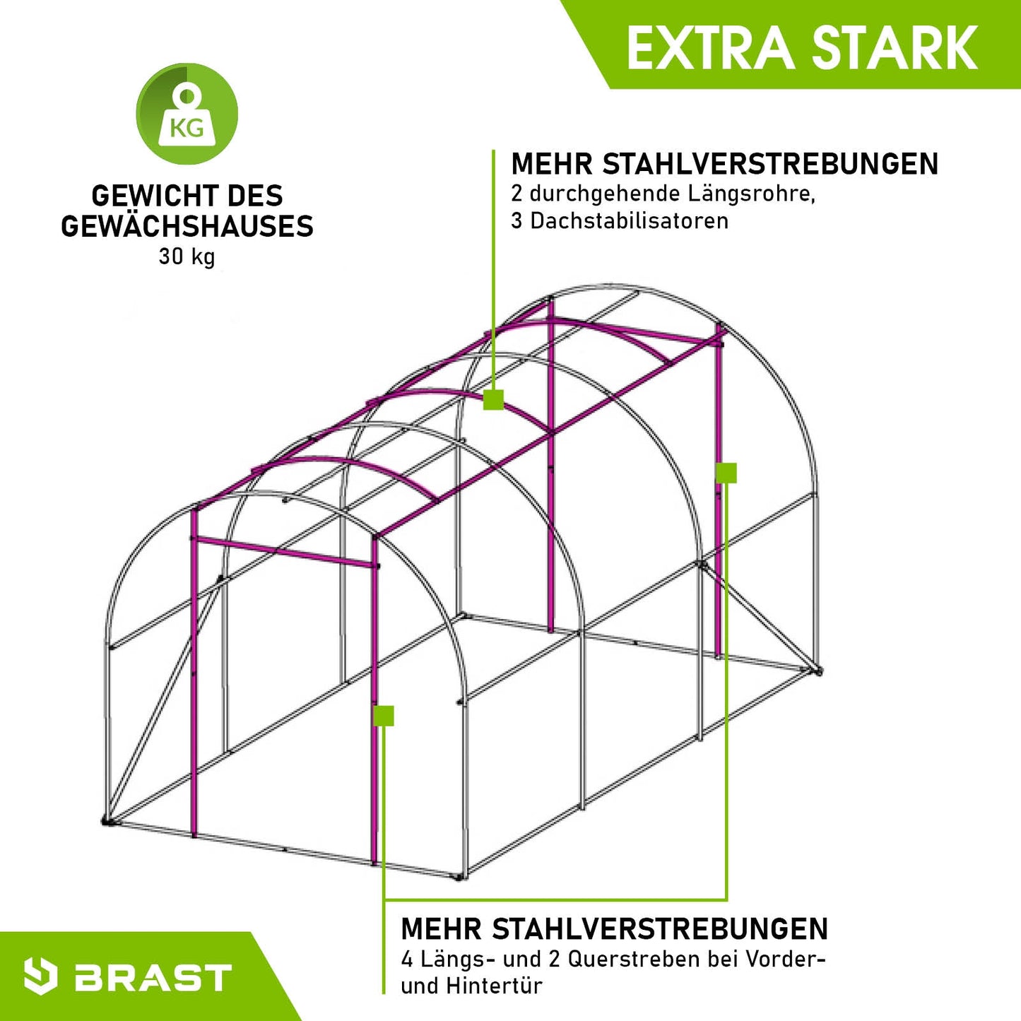 BRAST Folien-Gewächshaus 2x3m inkl. 4 Erdanker