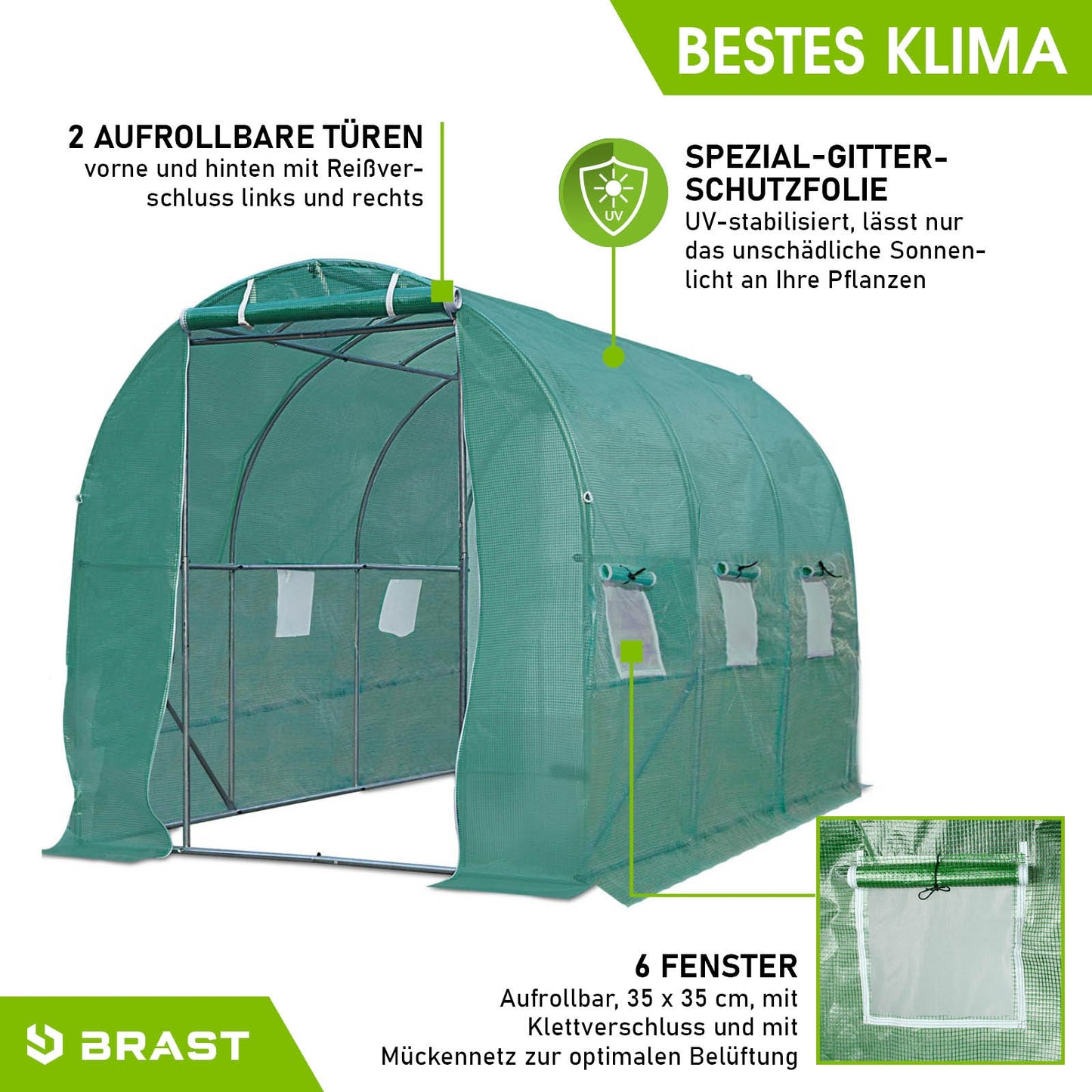 BRAST Folien-Gewächshaus 2x3m inkl. 4 Erdanker