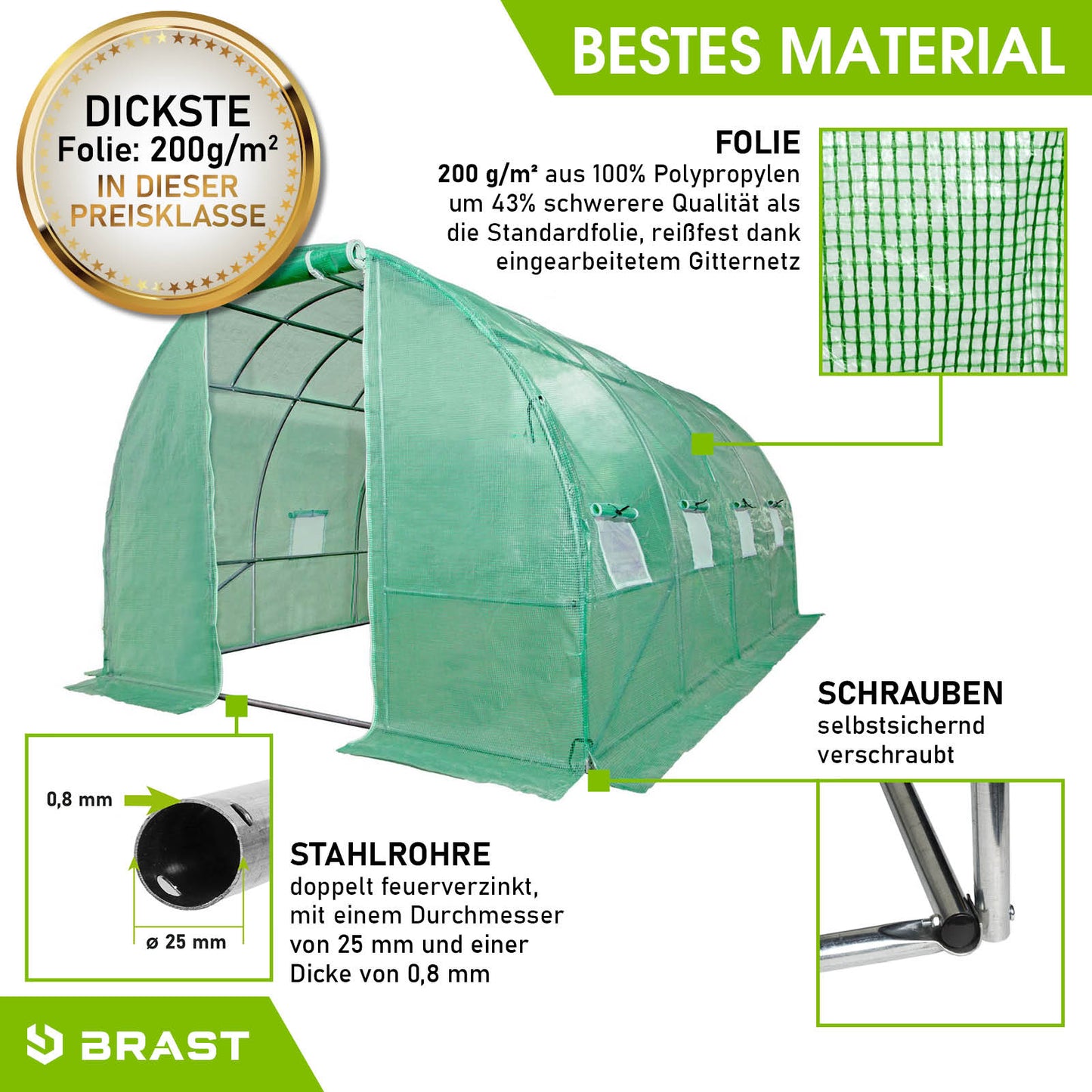 BRAST Folien-Gewächshaus 3x4m inkl. 4 Erdanker