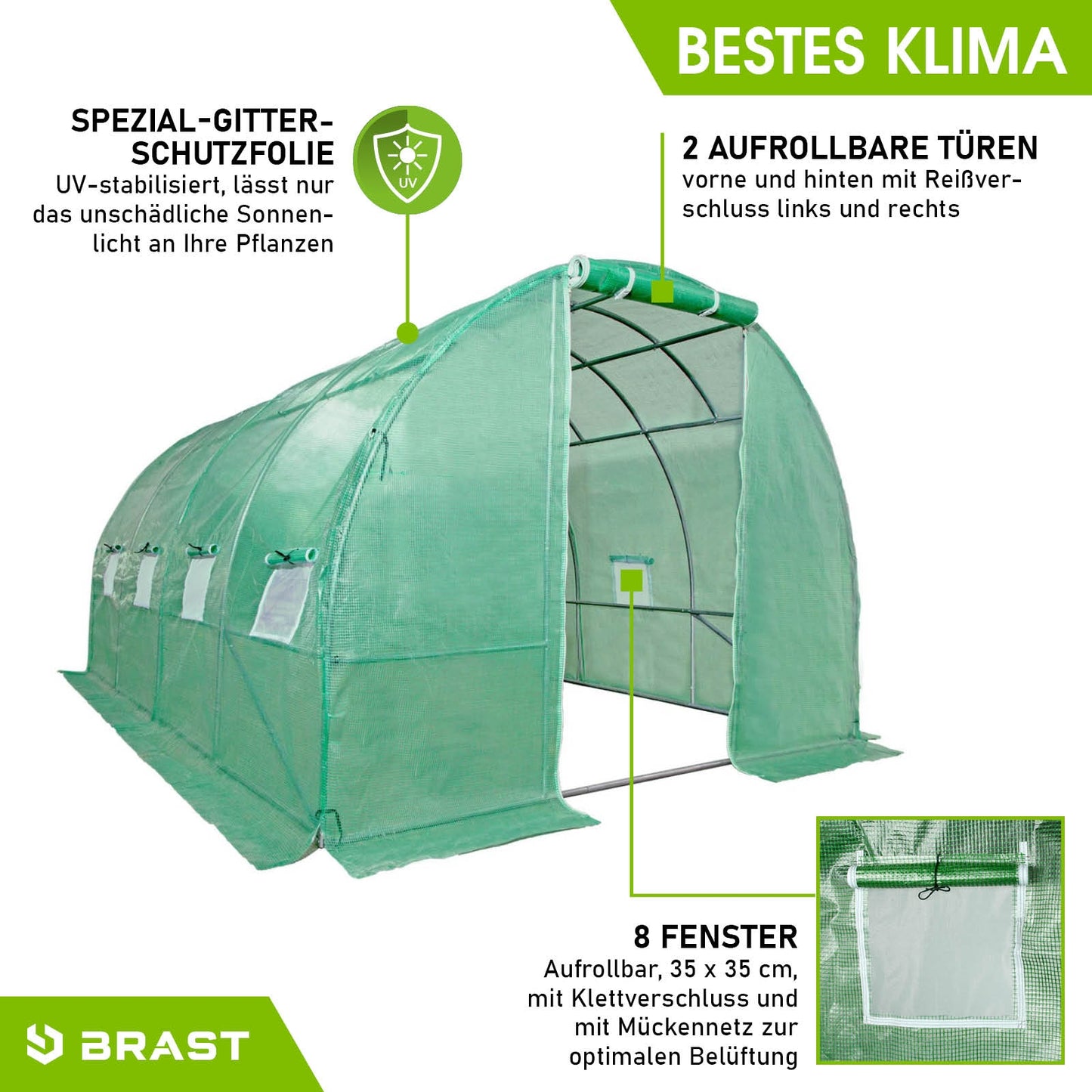BRAST Folien-Gewächshaus 3x4m inkl. 4 Erdanker