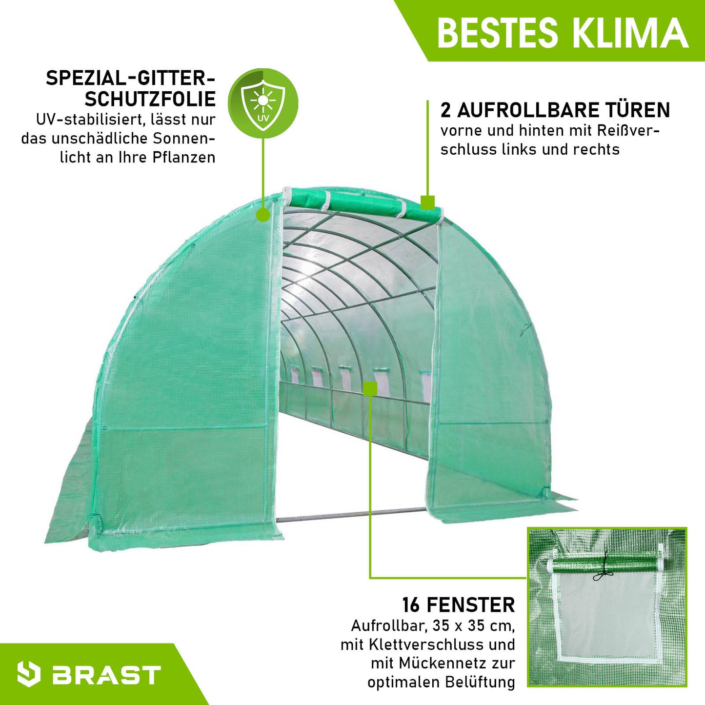 BRAST Folien-Gewächshaus 3x8m inkl. 6 Erdanker