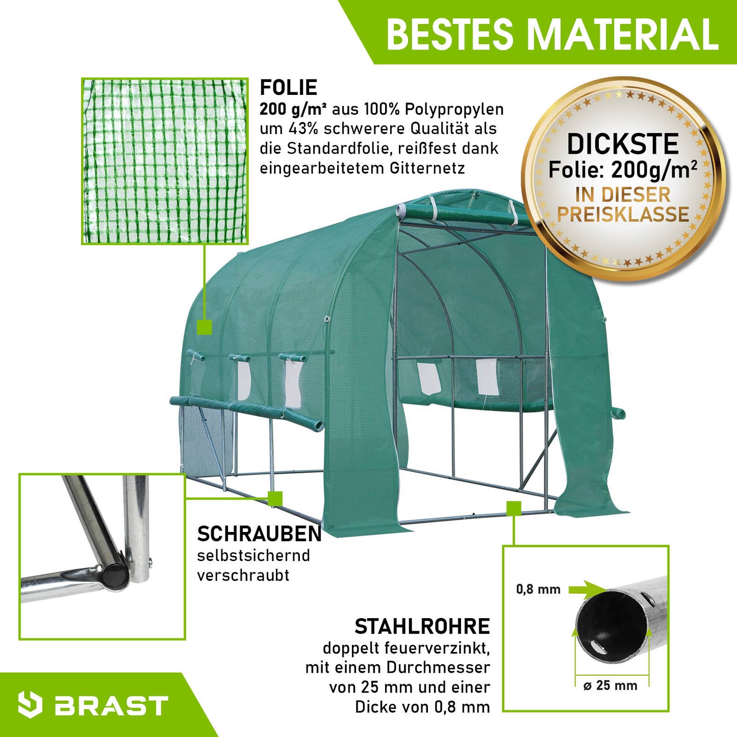 Folien-Gewächshaus 2x3m, rollbar inkl. Erdanker
