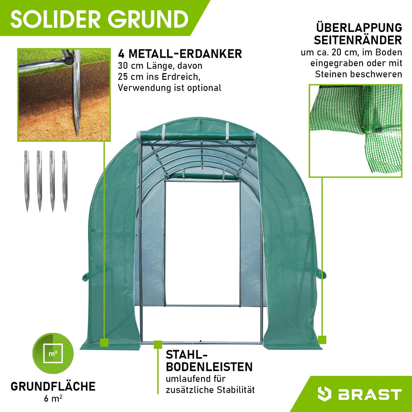 Folien-Gewächshaus 2x3m, rollbar inkl. Erdanker