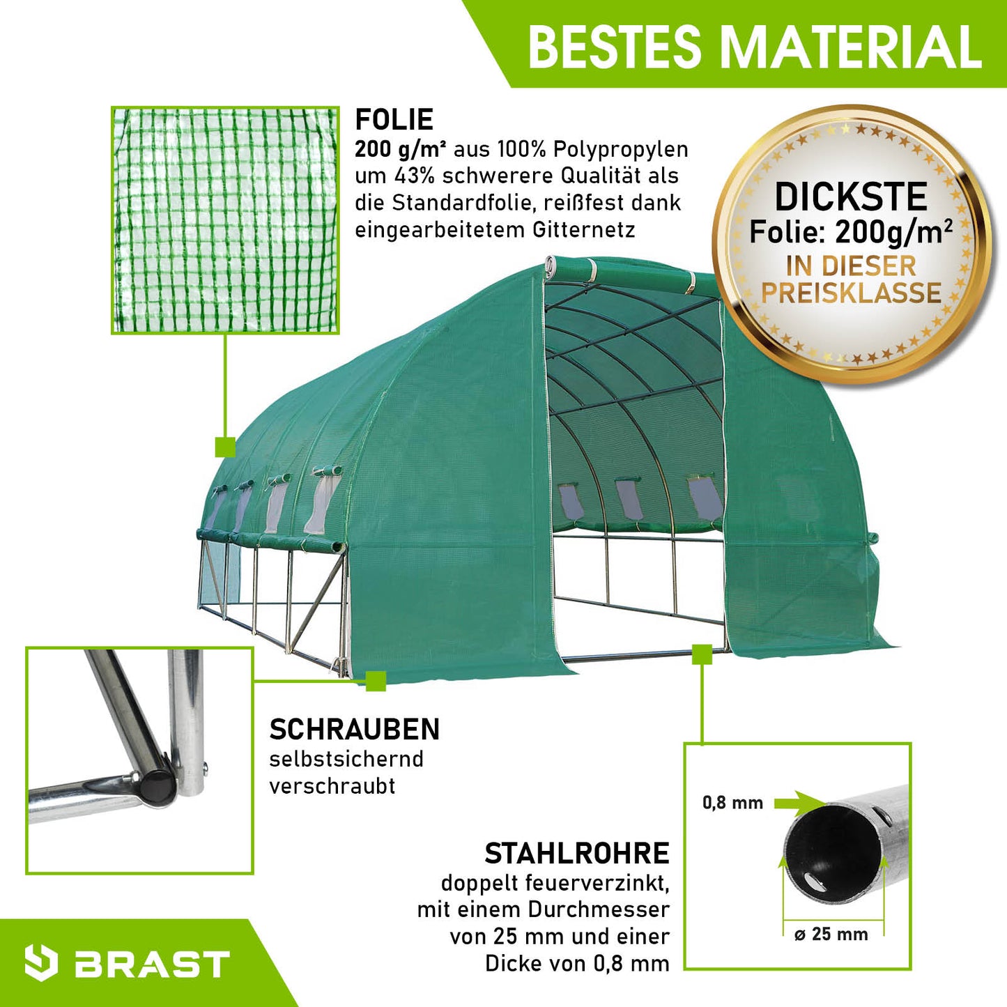 Folien-Gewächshaus 3x4m, rollbar inkl. Erdanker