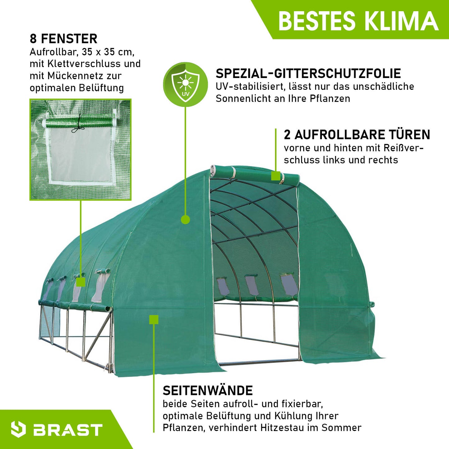Folien-Gewächshaus 3x4m, rollbar inkl. Erdanker