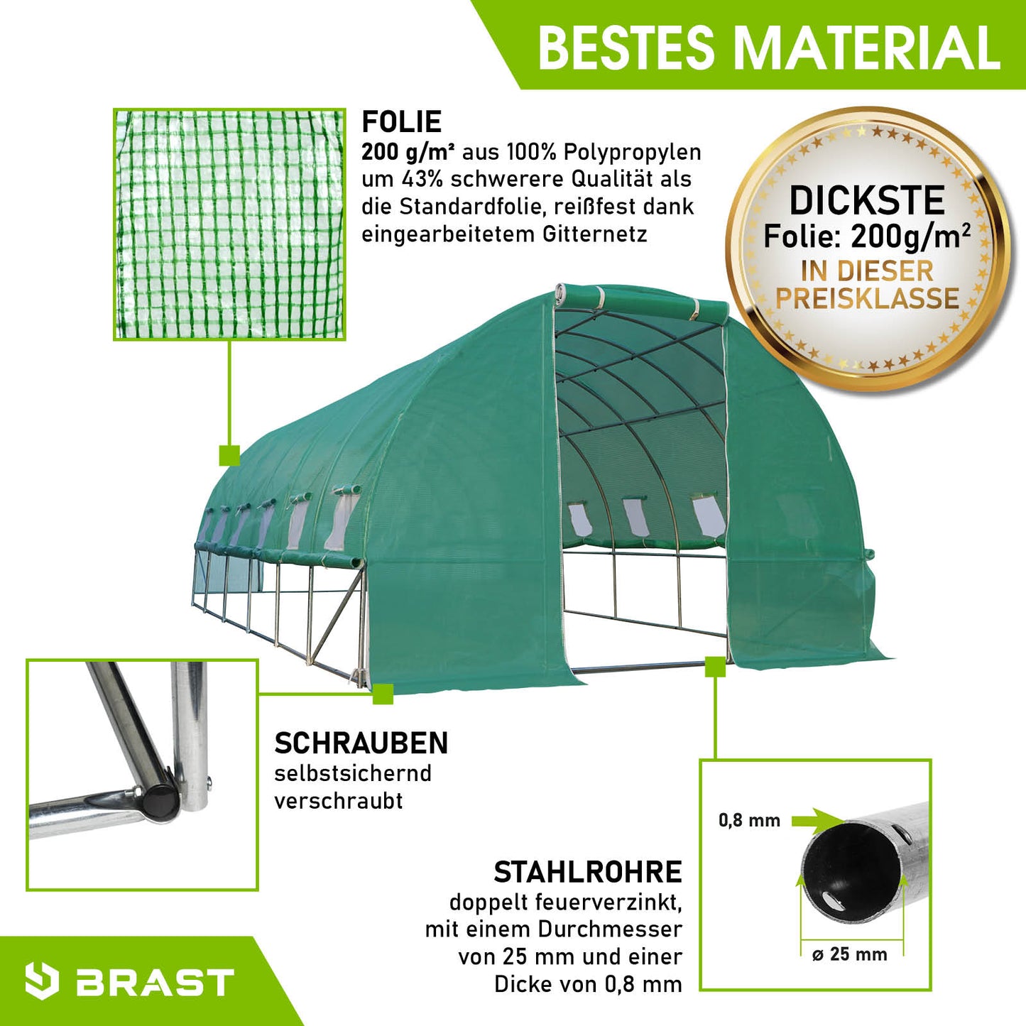 Folien-Gewächshaus 3x6m, rollbar inkl. Erdanker