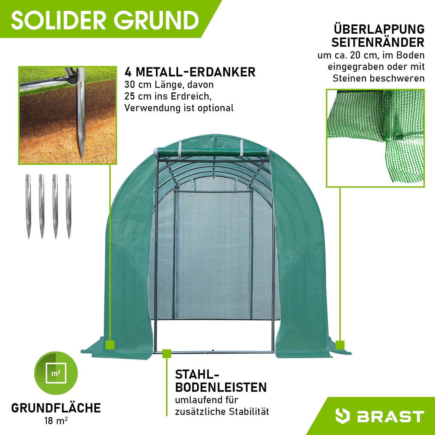 Folien-Gewächshaus 3x6m, rollbar inkl. Erdanker