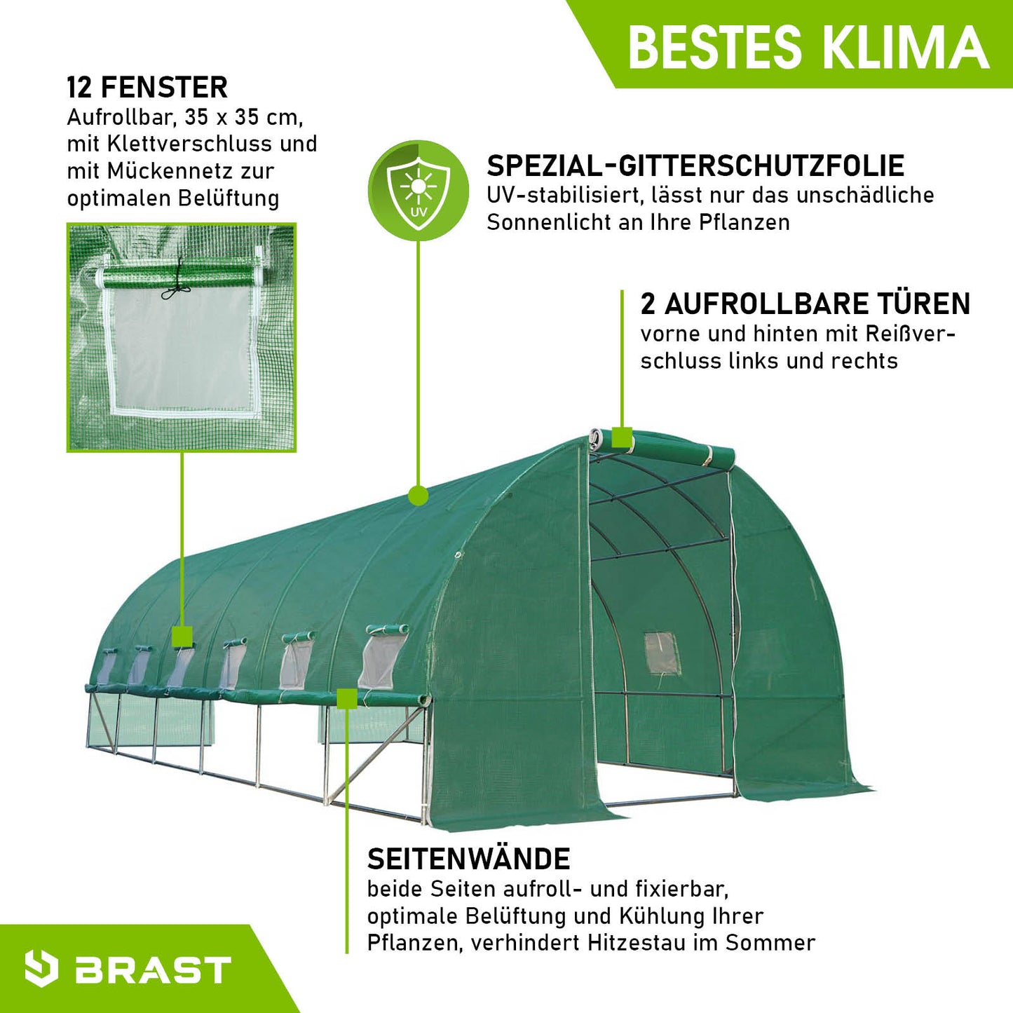 Folien-Gewächshaus 3x6m, rollbar inkl. Erdanker