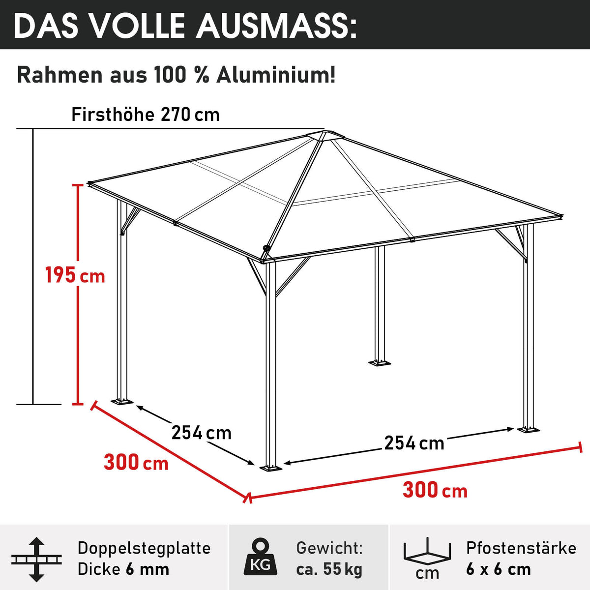 Alu-Pavillon Summerdream 3x3m grau