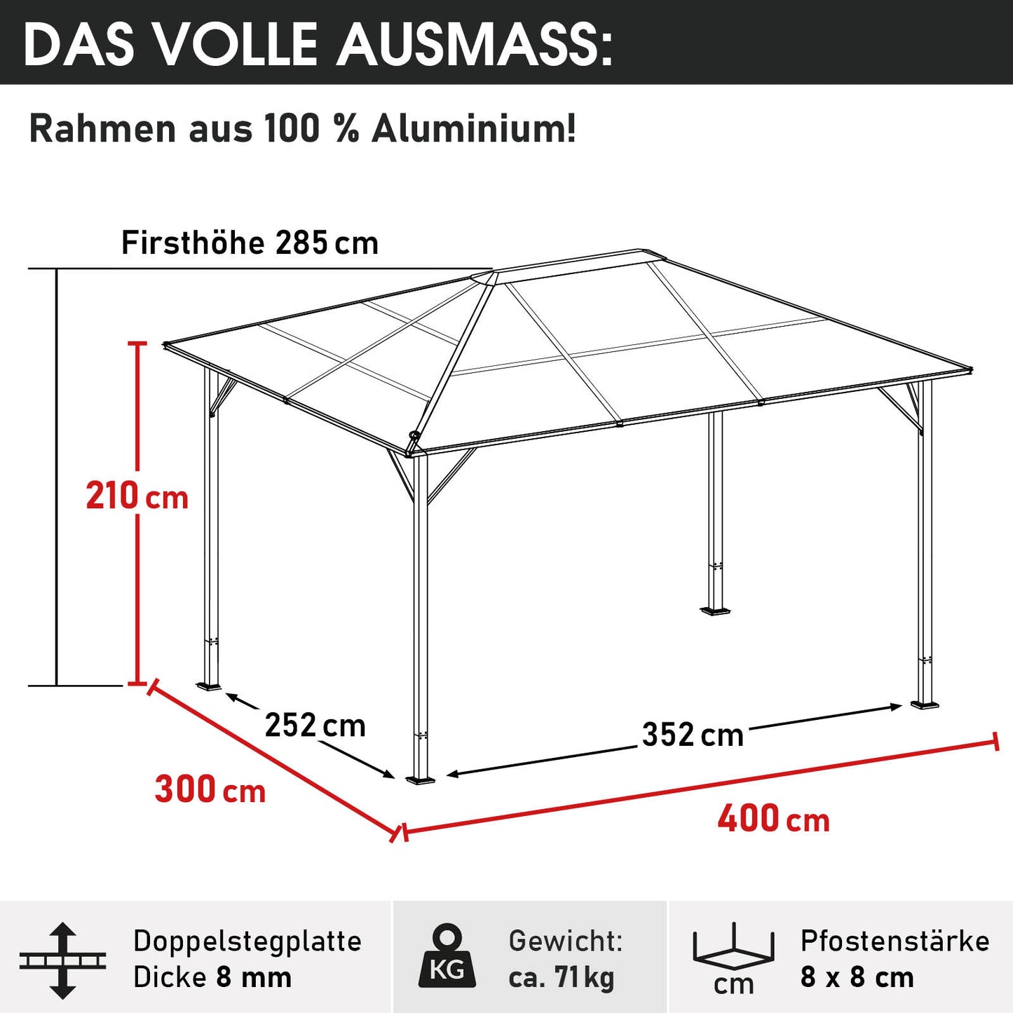 Alu-Pavillon Premium 3x4m grau