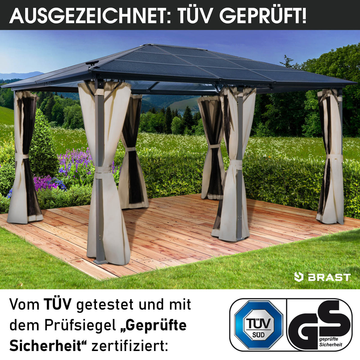 Alu-Pavillon Premium 3,6x4,8m beige