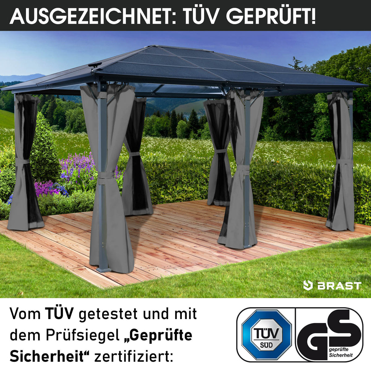 Alu-Pavillon Premium 3,6x4,8m grau