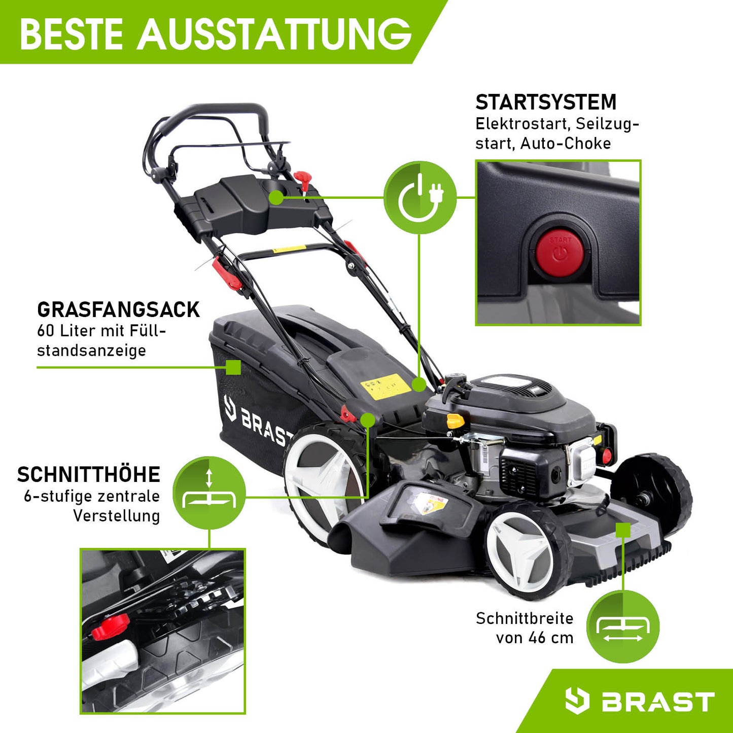 BRAST Benzin Rasenmäher 18224 ESTART PREMIUM