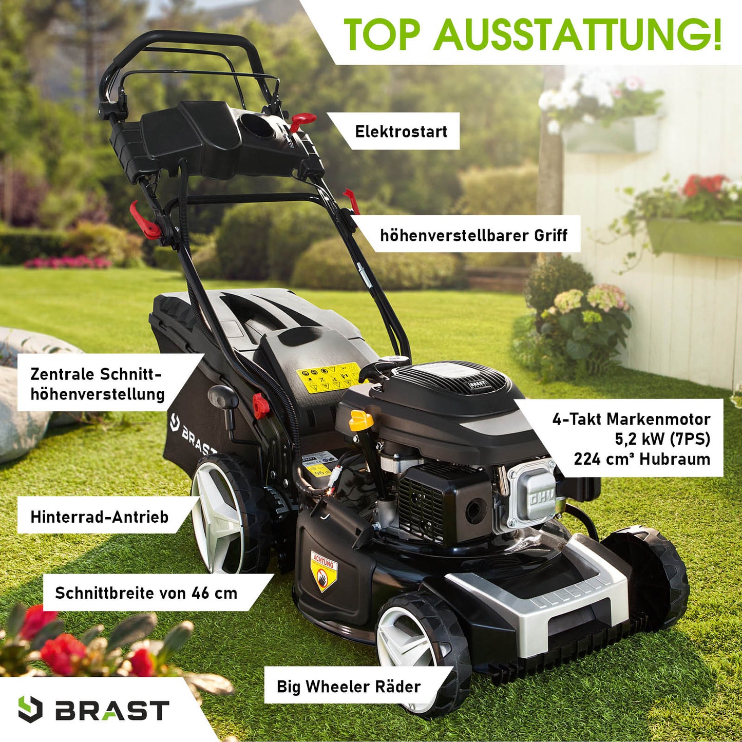 BRAST Benzin Rasenmäher 18224 ESTART PREMIUM
