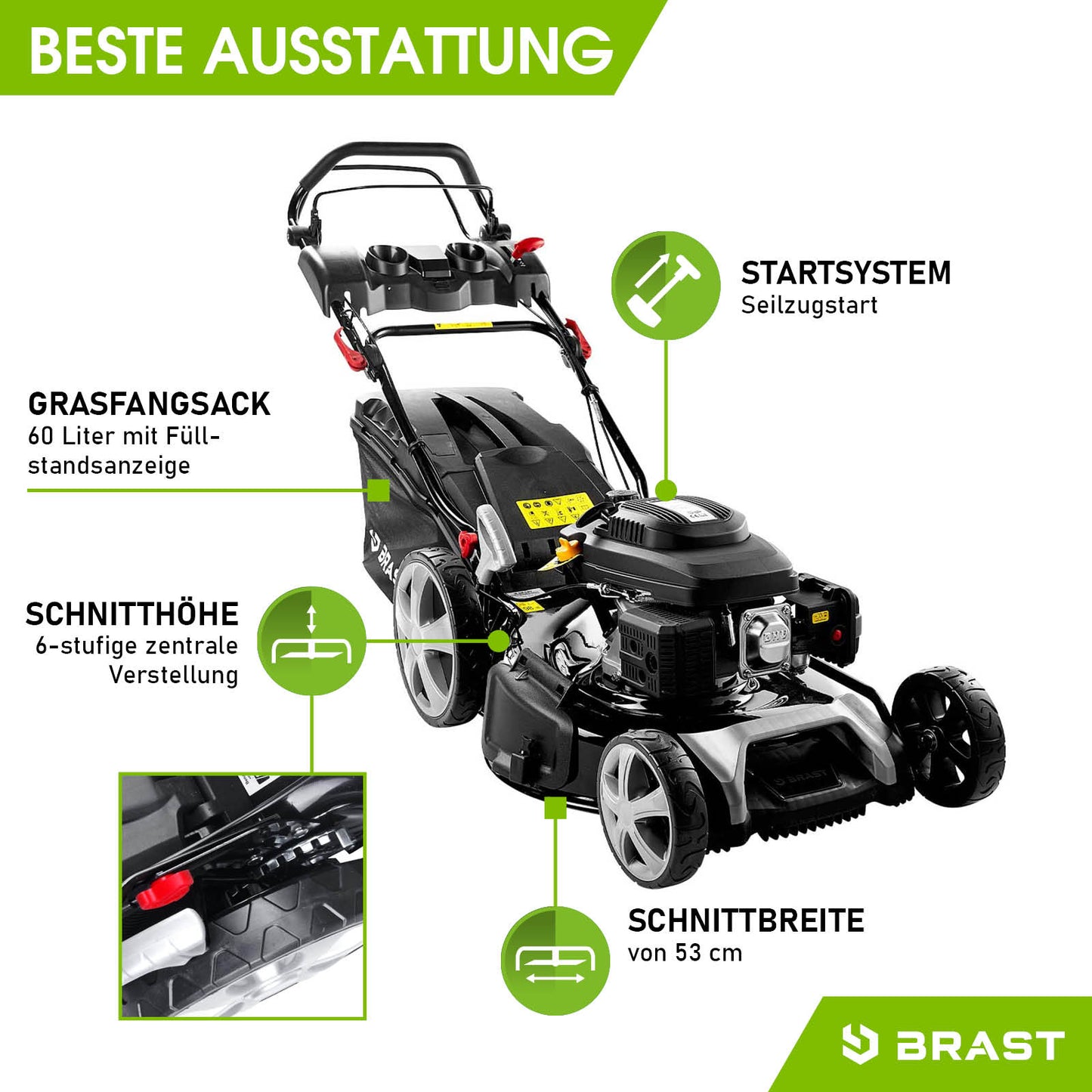 BRAST Benzin Rasenmäher 21224 POWER