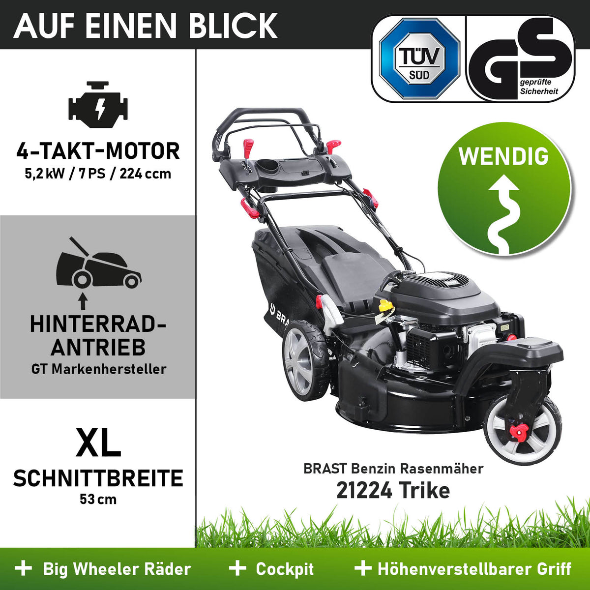 BRAST Benzin Rasenmäher 21224 Trike