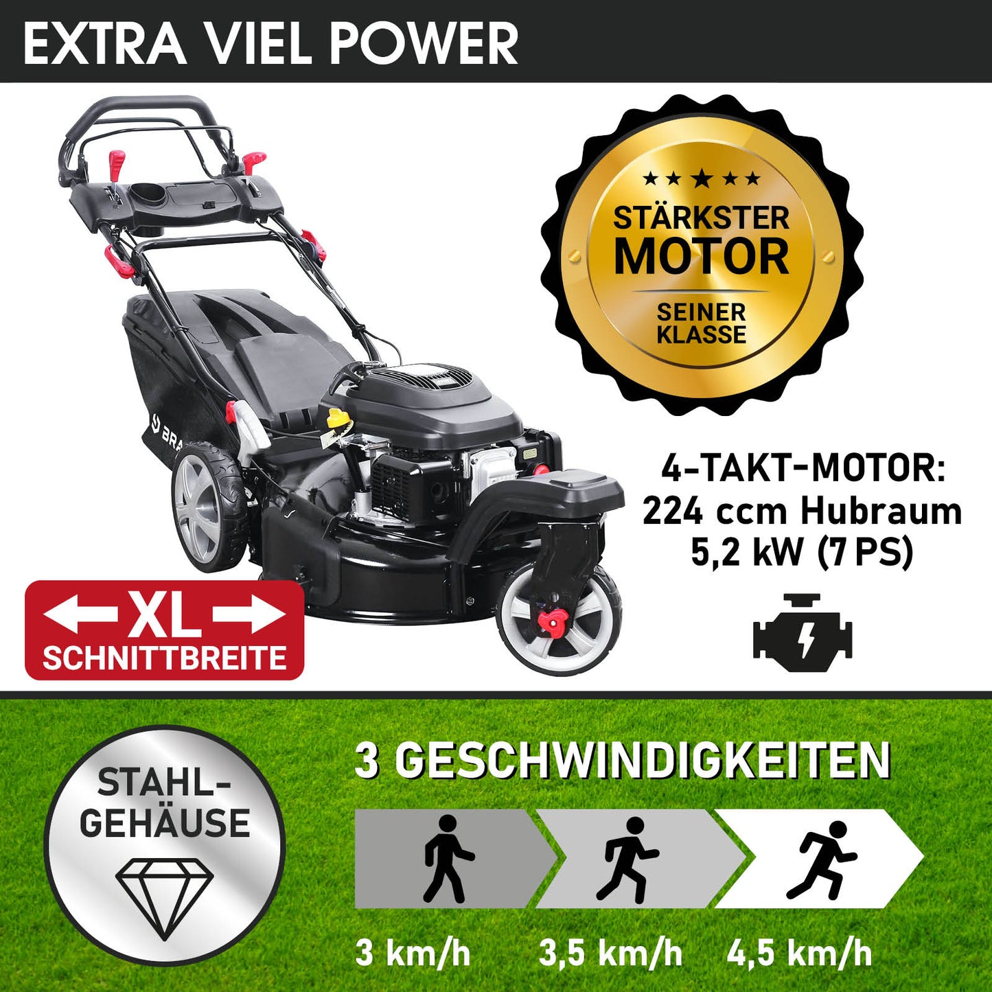 BRAST Benzin Rasenmäher 21224 Trike SPEED