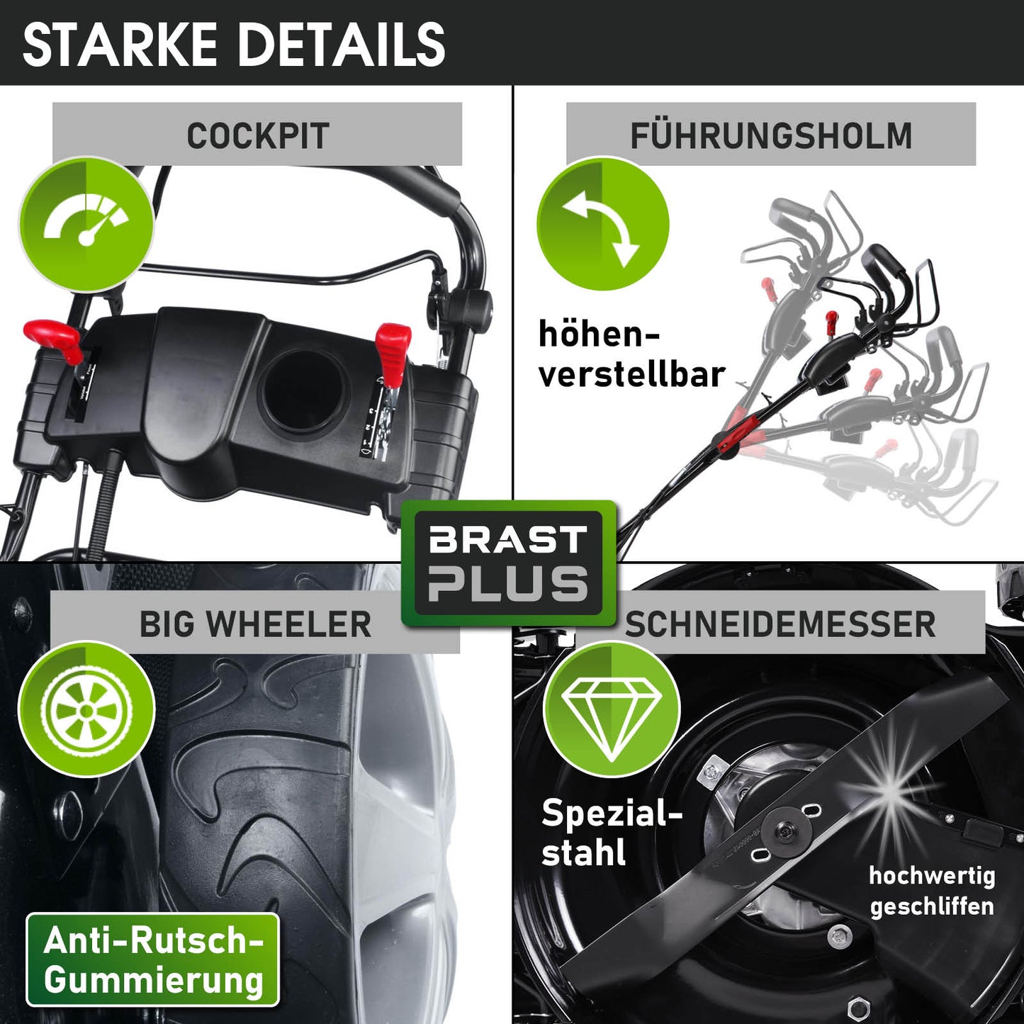 BRAST Benzin Rasenmäher 21224 Trike ESTART SPEED
