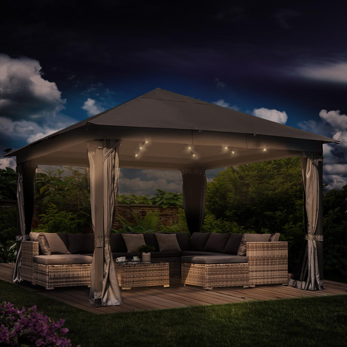 Alu Pavillon Infinity 4x4m dunkelgrau inkl. LEDs