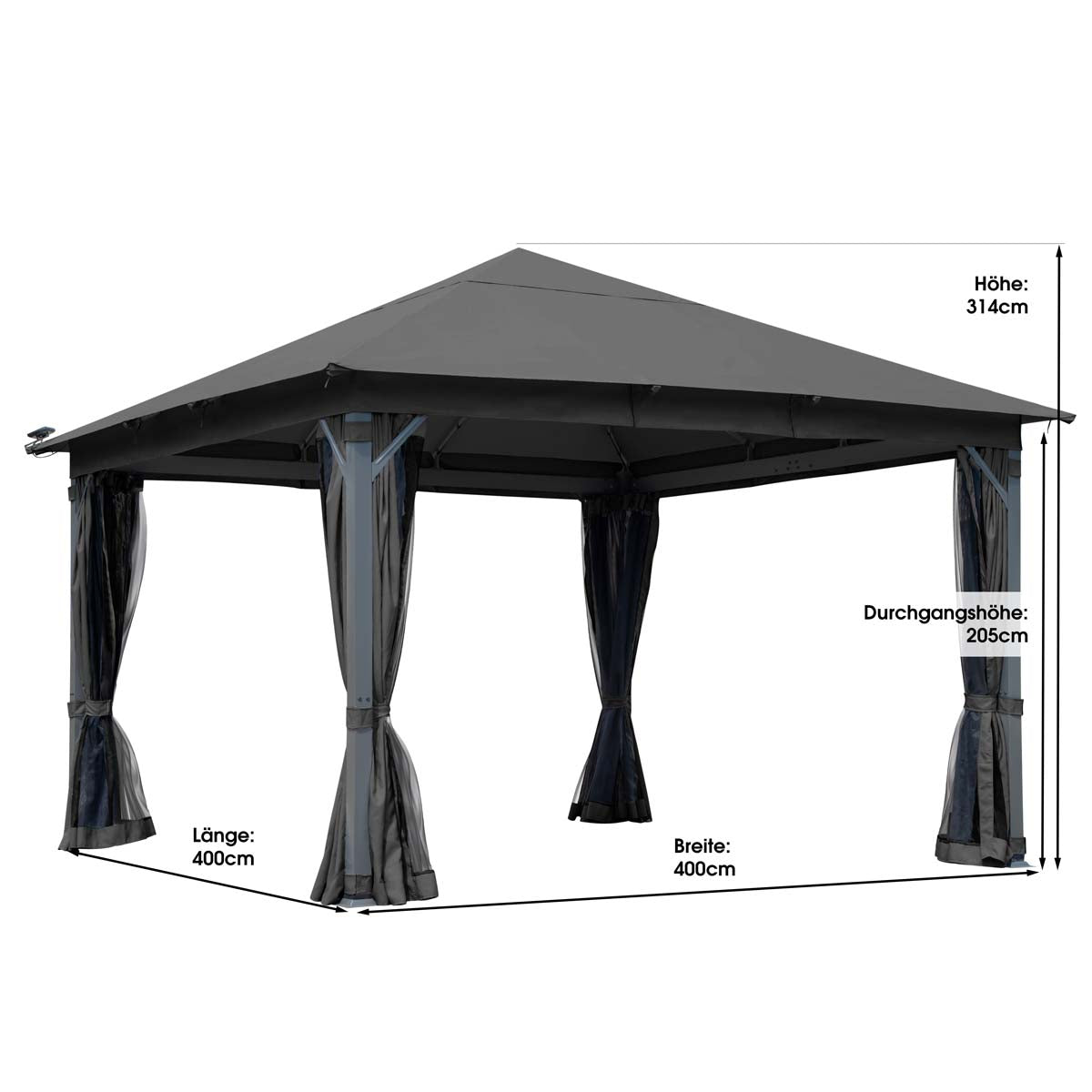Alu Pavillon Infinity 4x4m dunkelgrau inkl. LEDs