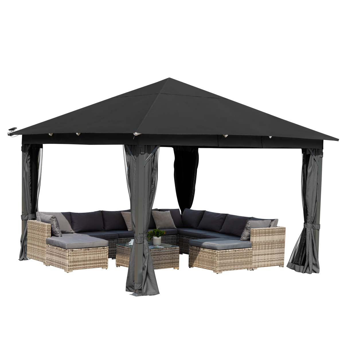 Alu Pavillon Infinity 4x4m dunkelgrau inkl. LEDs