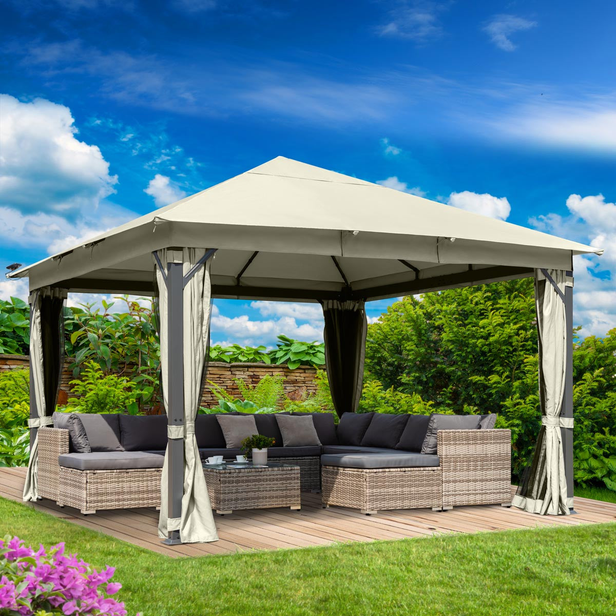 Alu Pavillon Infinity 4x4m beige inkl. LEDs