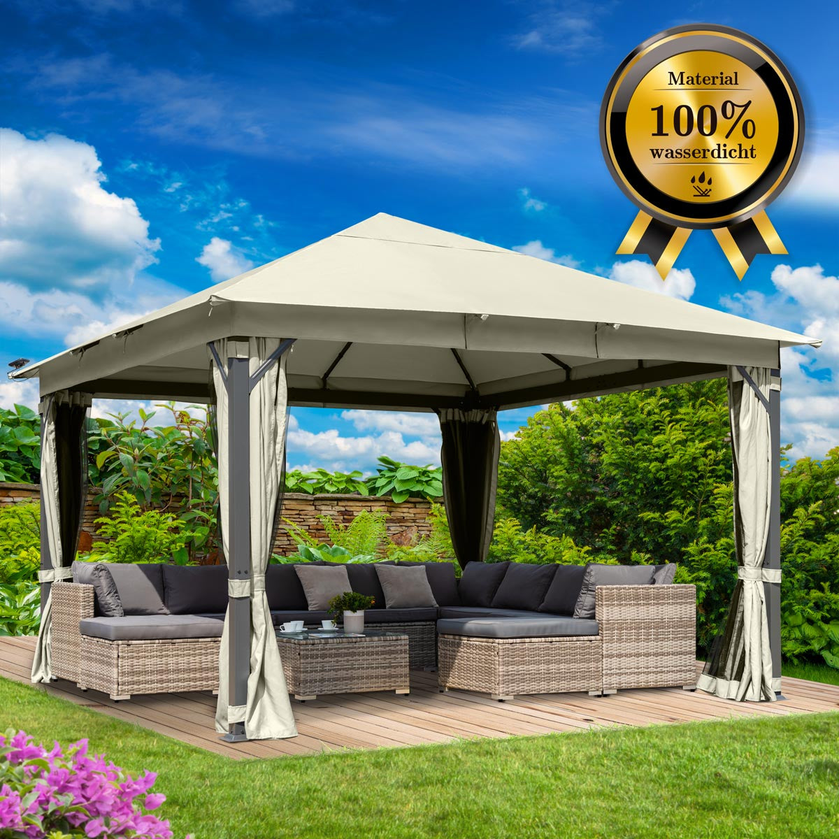 Alu Pavillon Infinity 4x4m beige inkl. LEDs