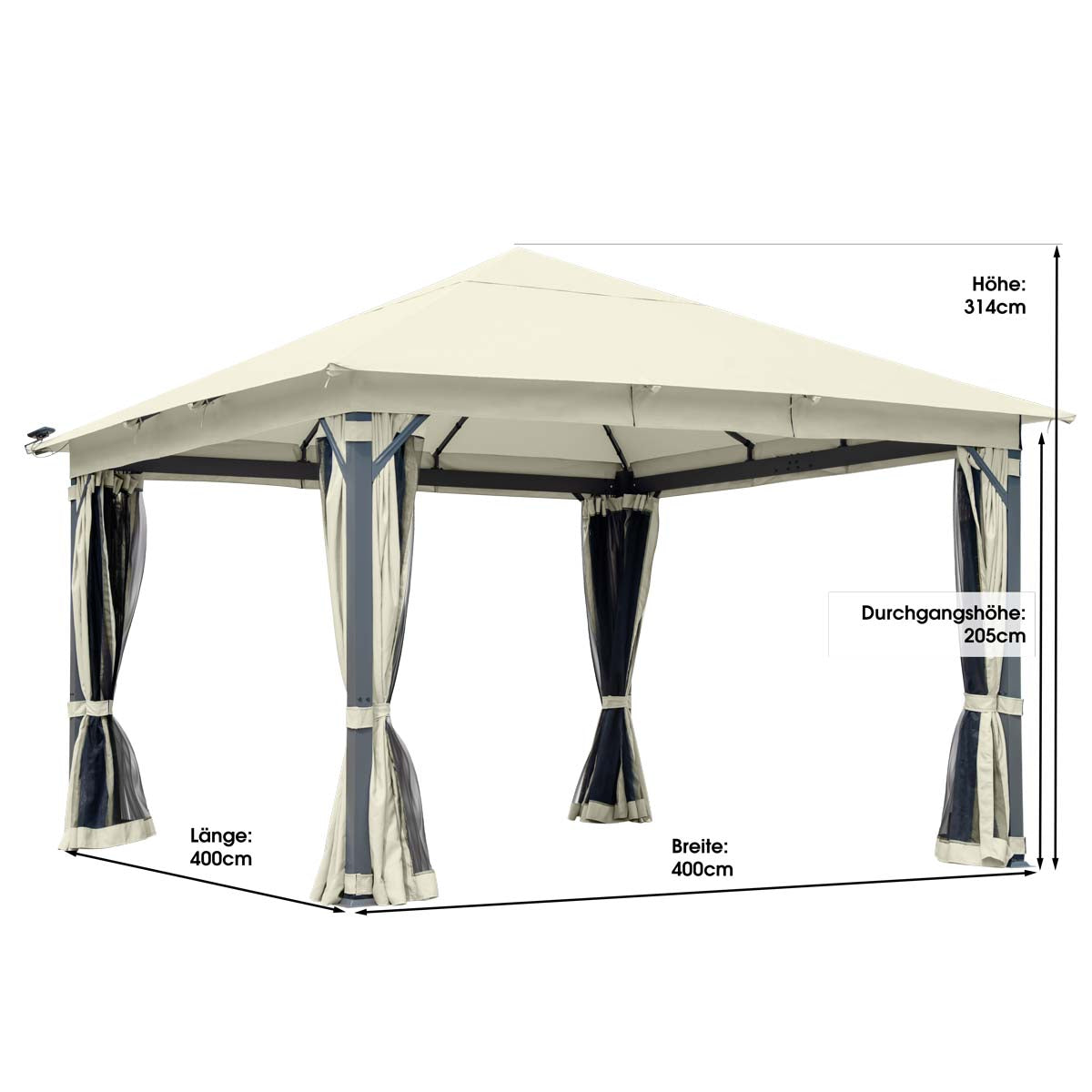 Alu Pavillon Infinity 4x4m beige inkl. LEDs